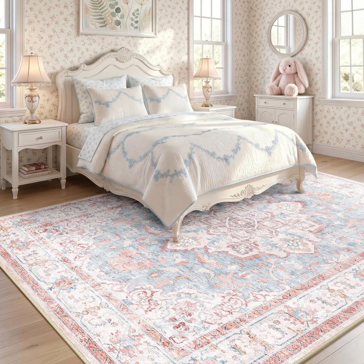 CAPALOCA 5x7 Washable Nursery Girls Low Pile Area Rug Pink