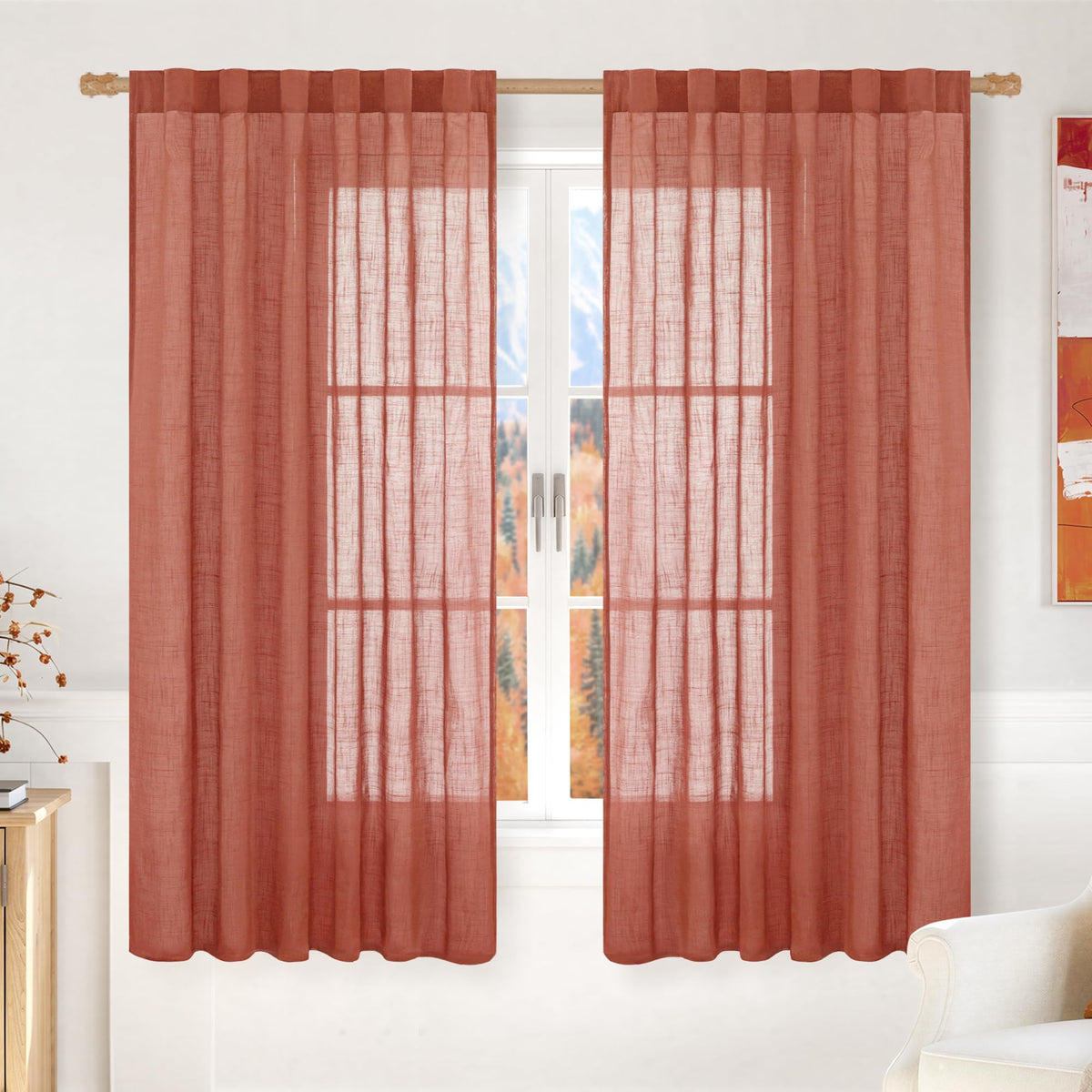 LAMIT Linen Semi Sheer Curtains 84 Inches Long for Living Room 2 Panels