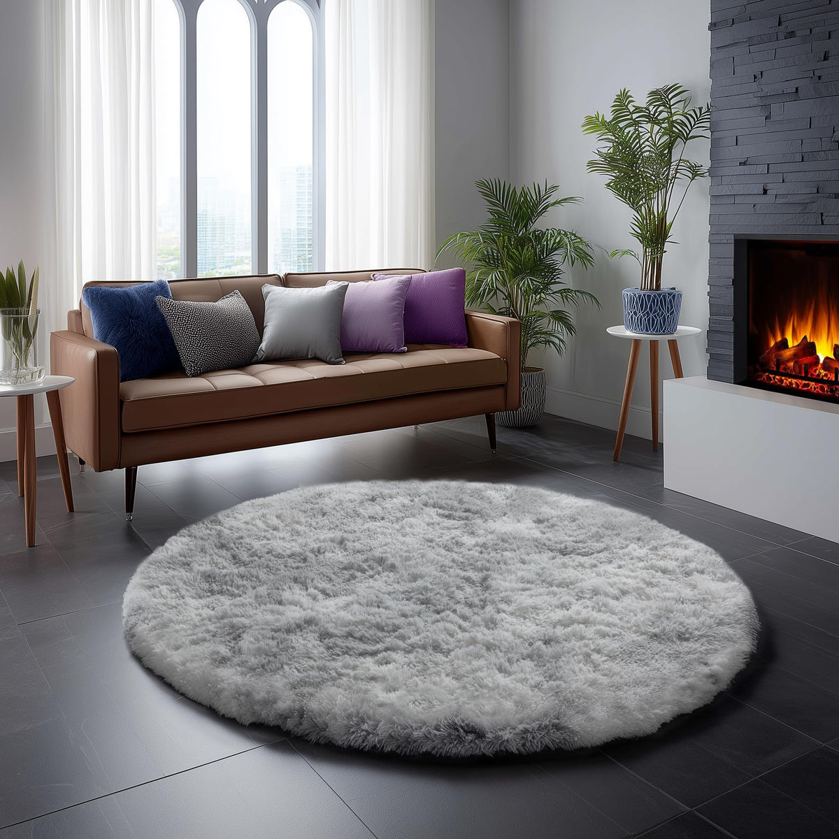 Amdrebio Pink Circle Round Fluffy Area Rug 4Ft for Girls Bedroom Kids Room