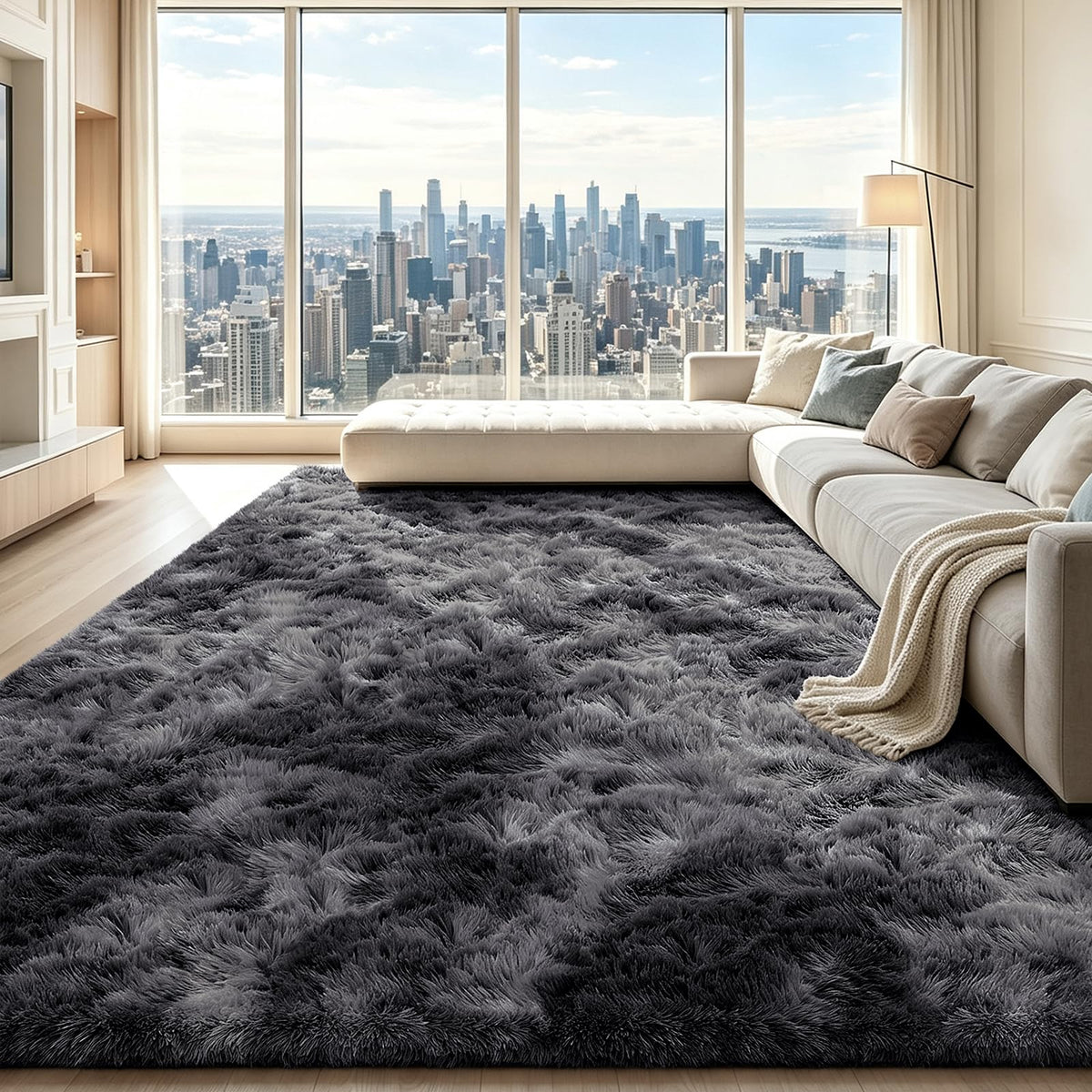 Beige 8x10 Area Rugs for Living Room, Fluffy Shag Rug Large Bedroom Carpet