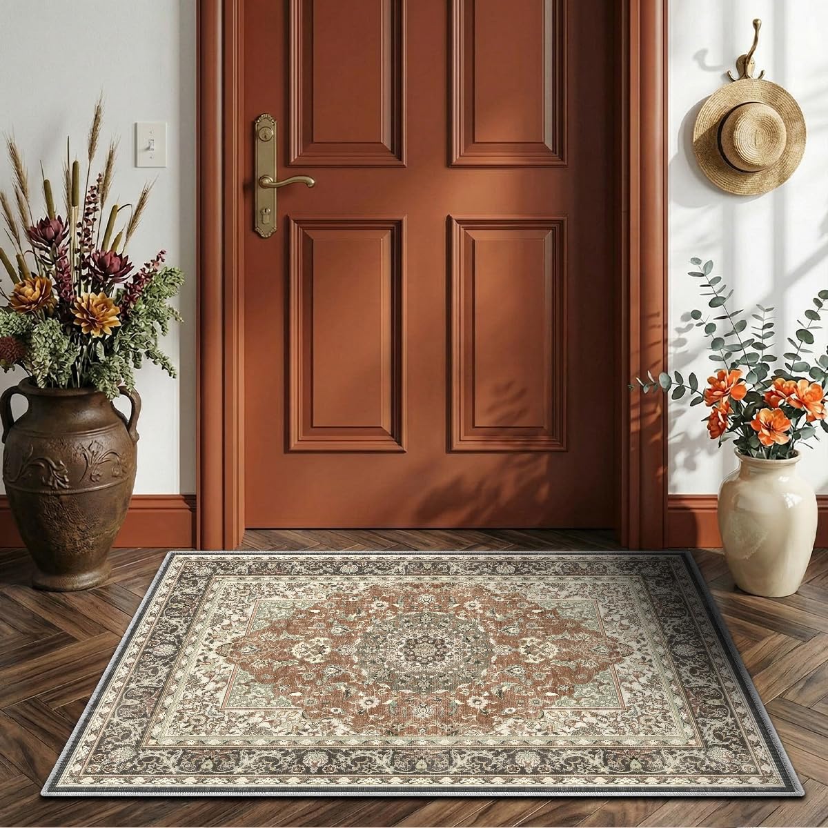 8x10 Area Rugs Living Room: Bedroom Vintage Washable Carpet Beige