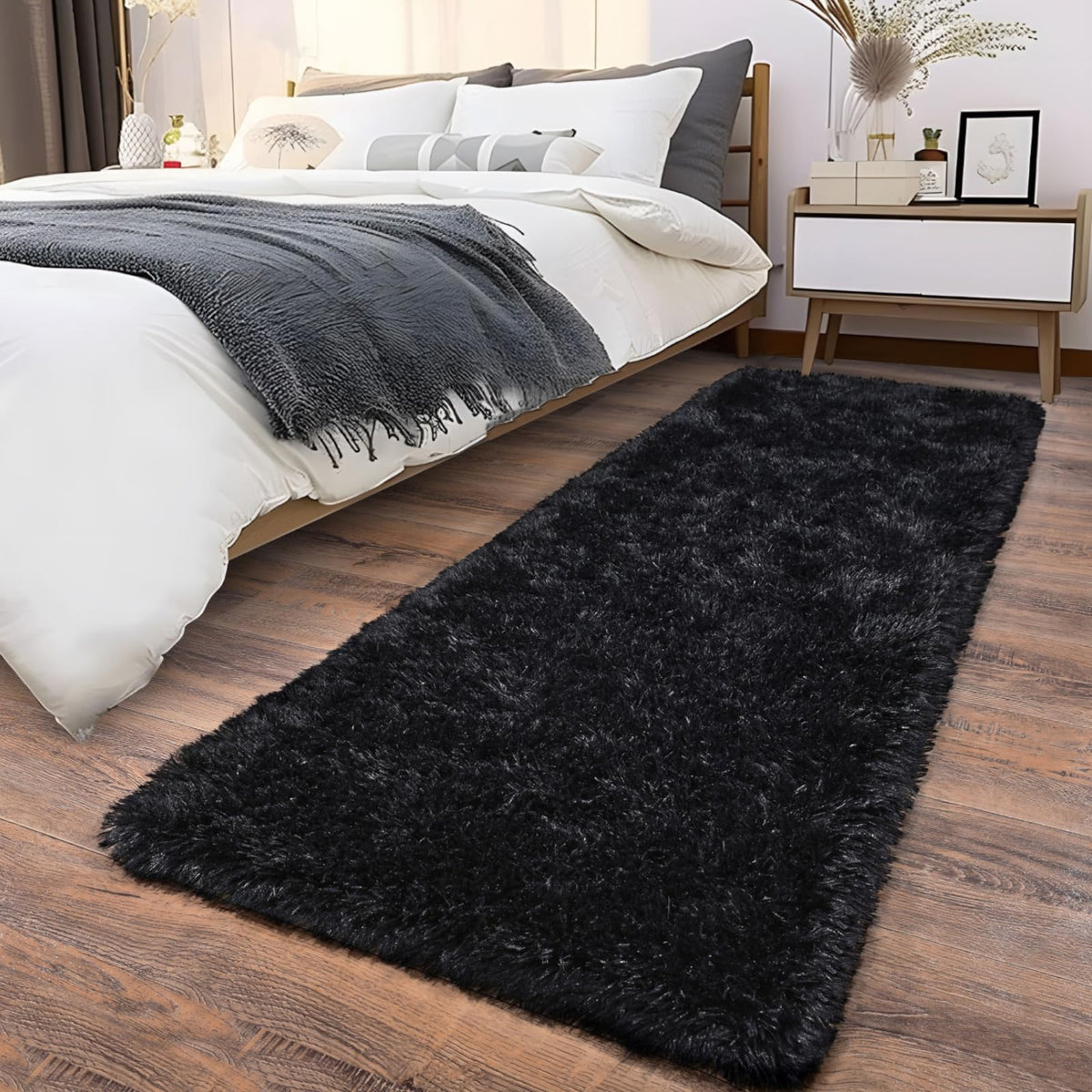Soft Runner Rugs for Bedroom Hallway 2x6 Beige Fluffy Shag Washable