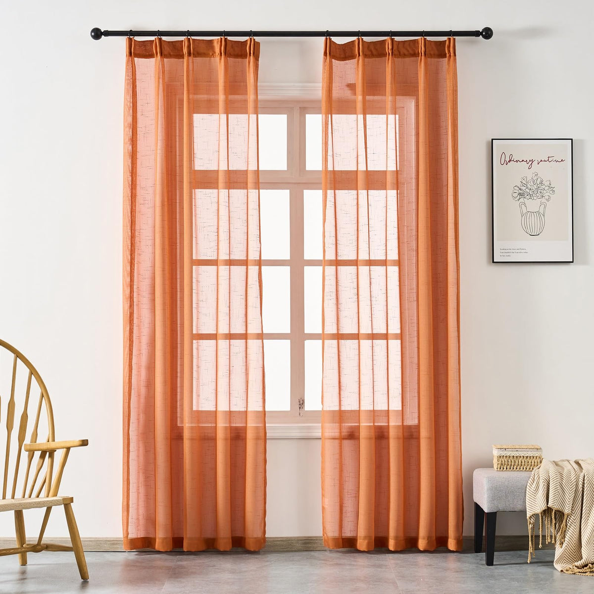 Off White Sheer Curtains 84 Inches Long Pinch Pleat Linen Textured Ceiling