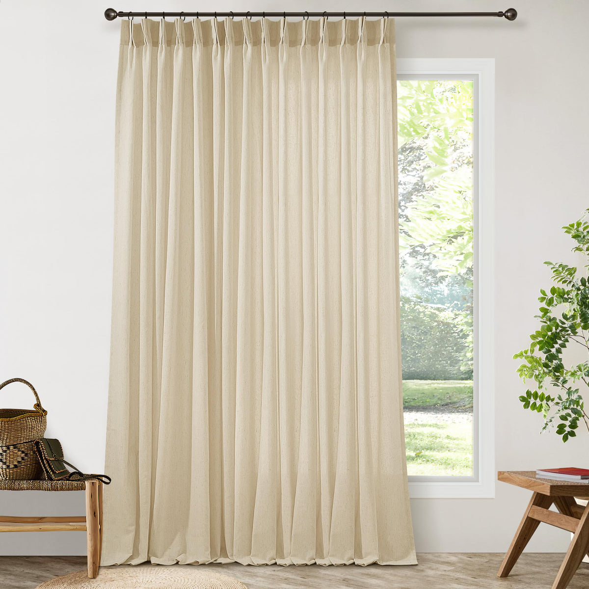 Cream 120 Inch Linen Curtains Pinch Pleated Extra Long Custom Made