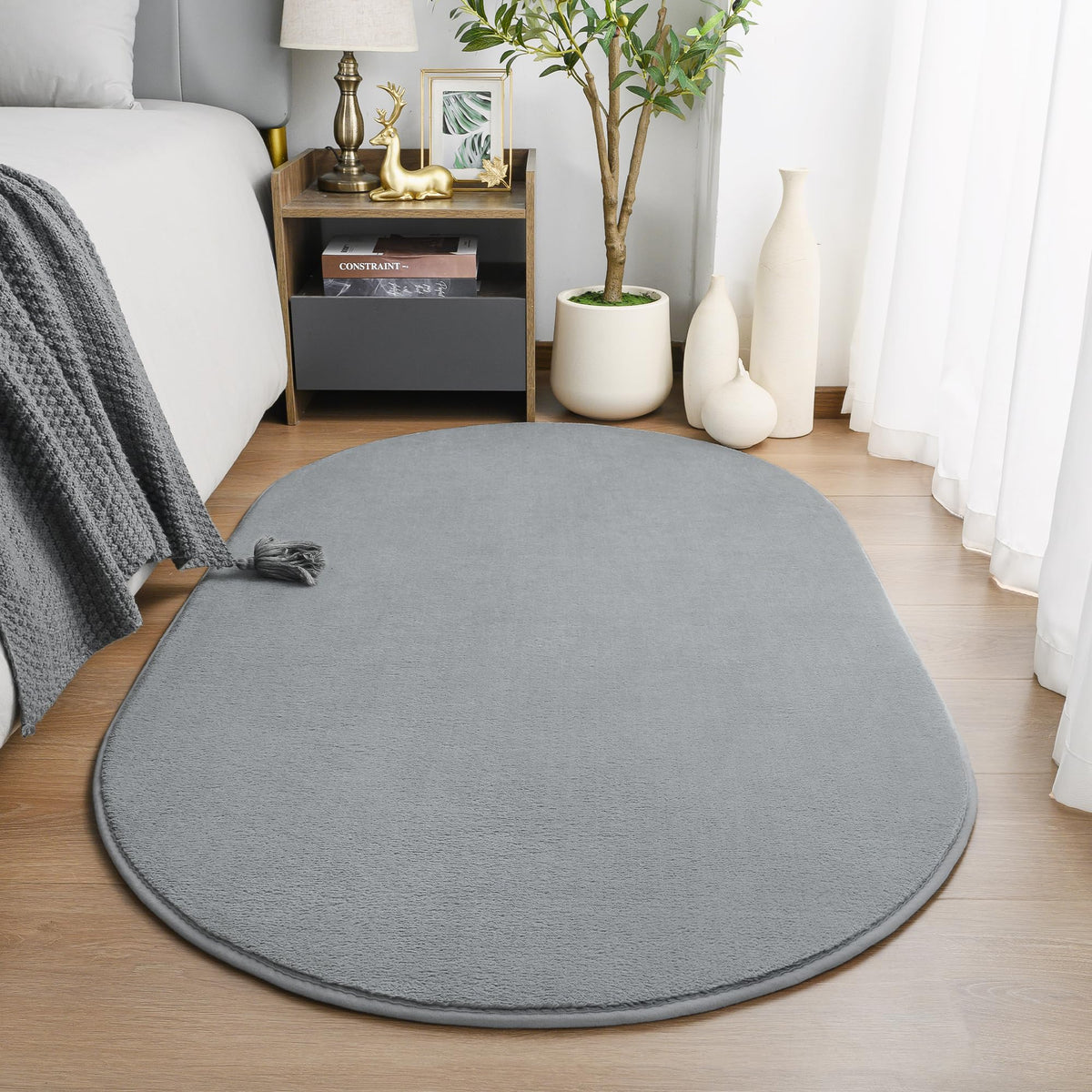 Amearea Soft Oval Rugs for Bedroom, 2.6 x 5.3 Black Bedroom Bedside Rug