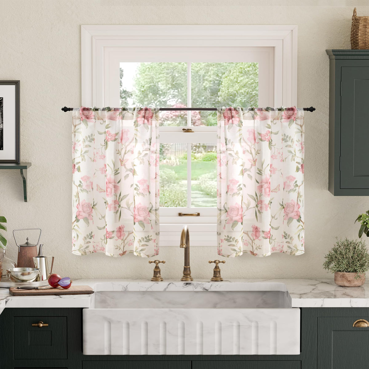 Lajode Pink Floral Sheer Curtains for Girls Room - 52x84 Inch 2 Panels