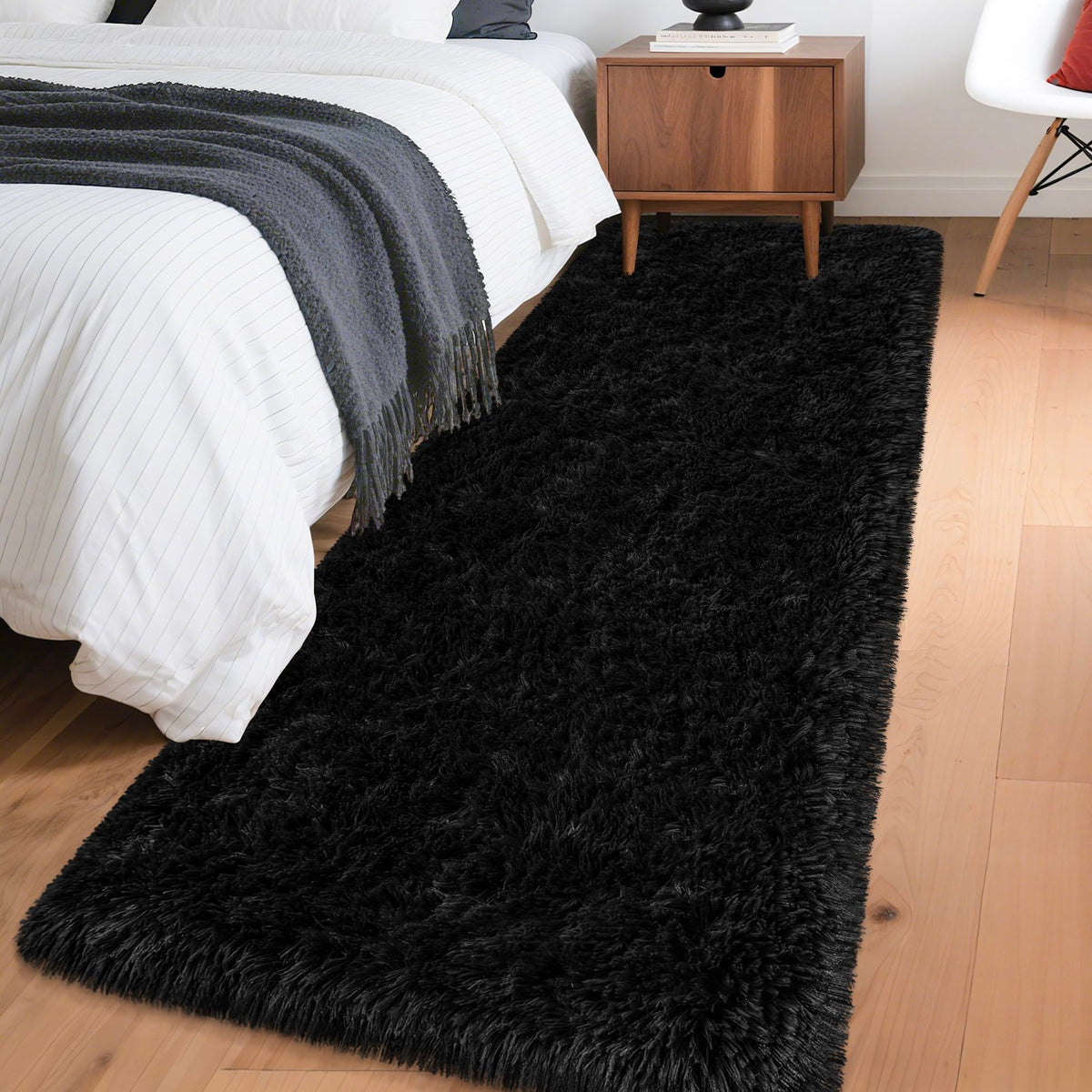 Tie-Dyed Runner Rug for Bedroom Black Grey 2x6ft Fluffy Area Rug Bedside Runner Rug for Kids Room Boys Teens Nursery Baby Living Room Dorm Home Decor Carpets