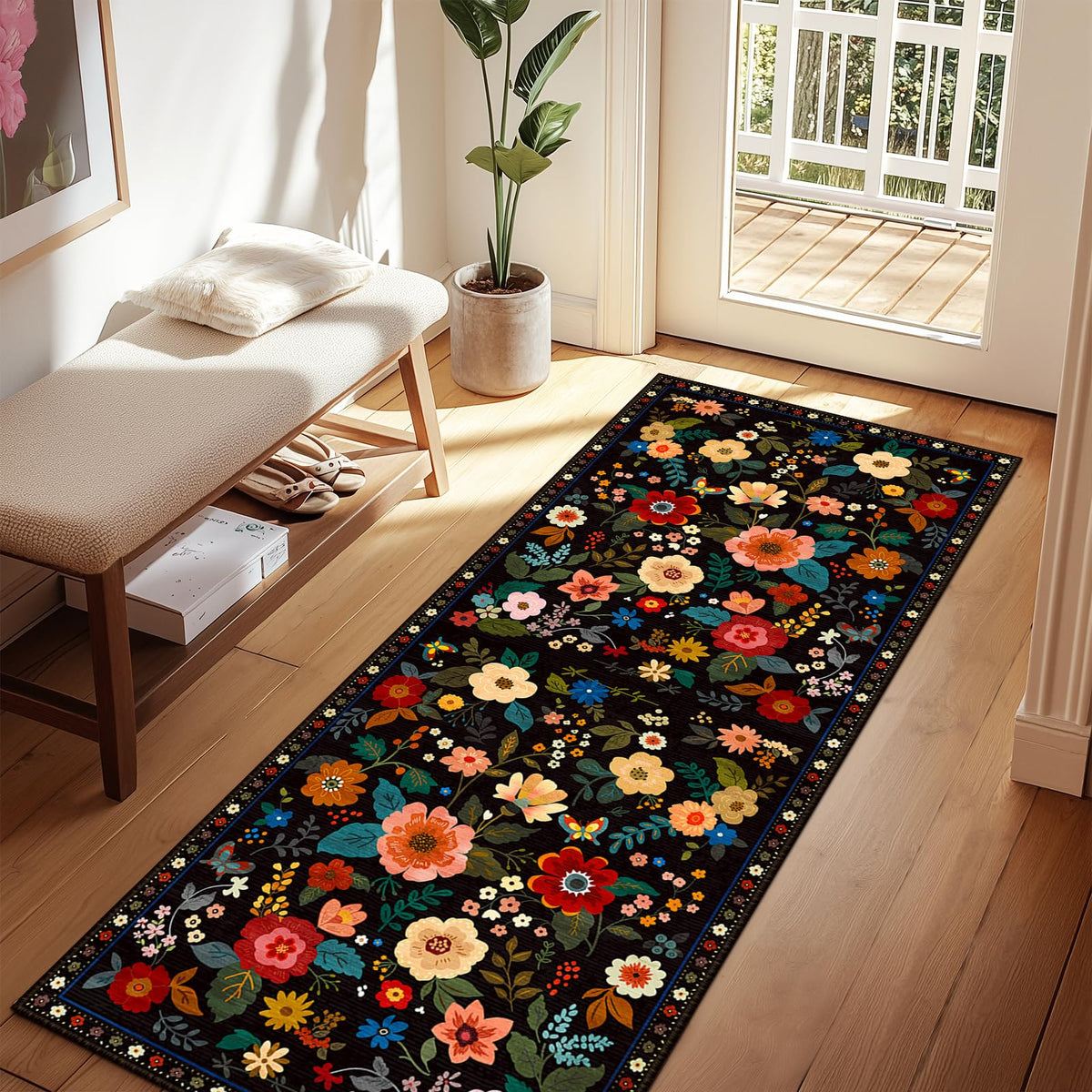 RELEANY Floral Washable 5x7 Area Rugs Pink