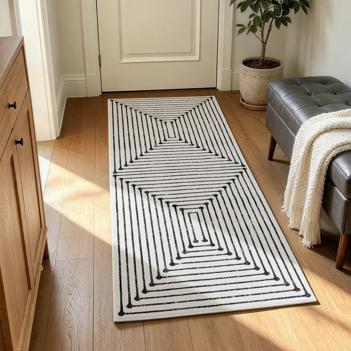 YIHOUSE Washable 5x7 Area Rugs for Living Room, Black and White Striped Rug for Bedroom Playroom Non Slip Low Pile, Soft Modern Geometric Carpet for Entryway Home Office Decor