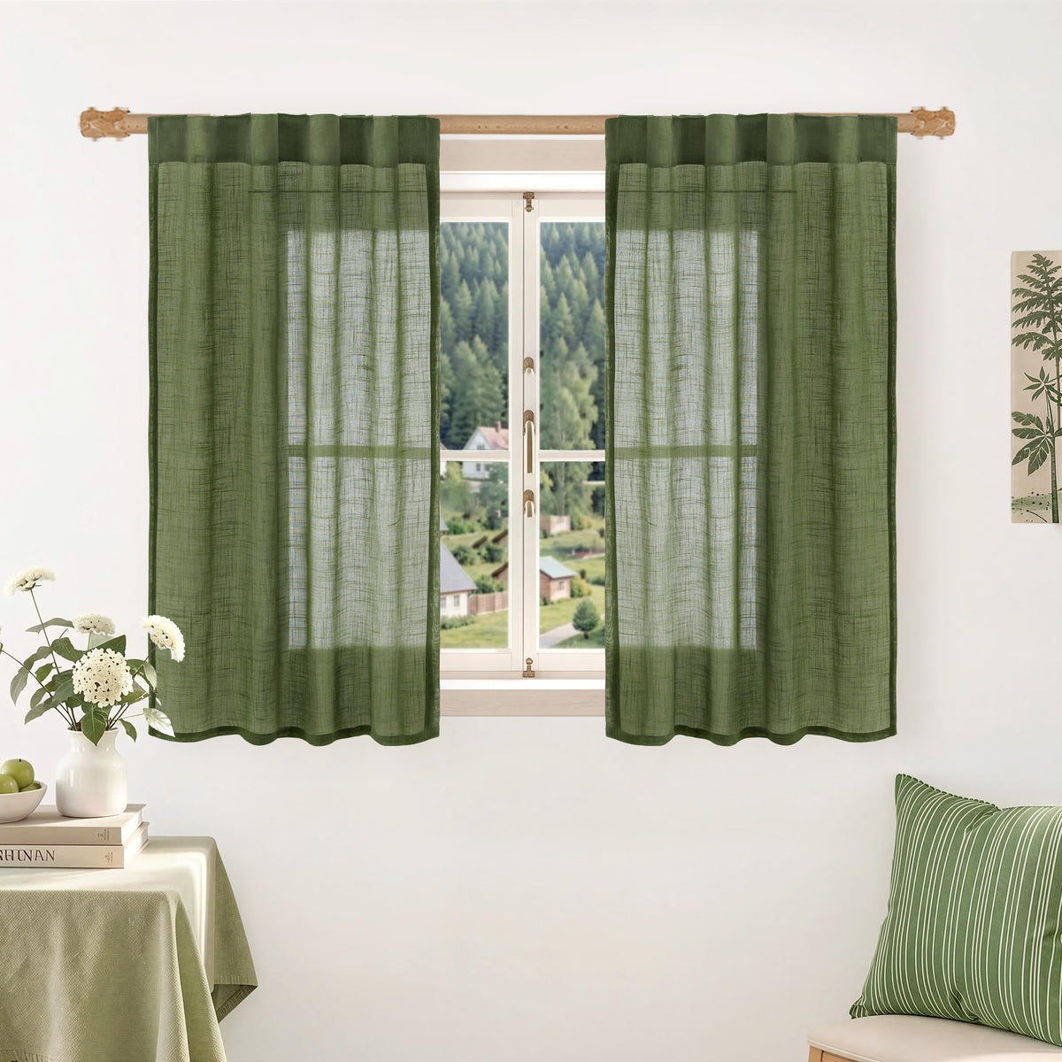 LAMIT Linen Semi Sheer Curtains 84 Inches Long for Living Room 2 Panels