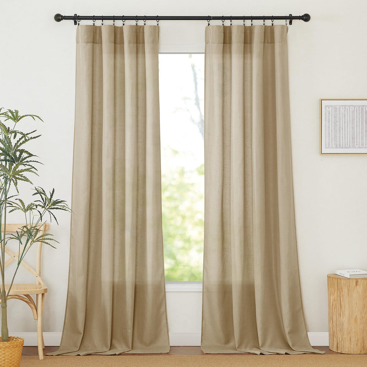 RYB HOME White Semi Sheer Curtains 84 inches Long for Living Room