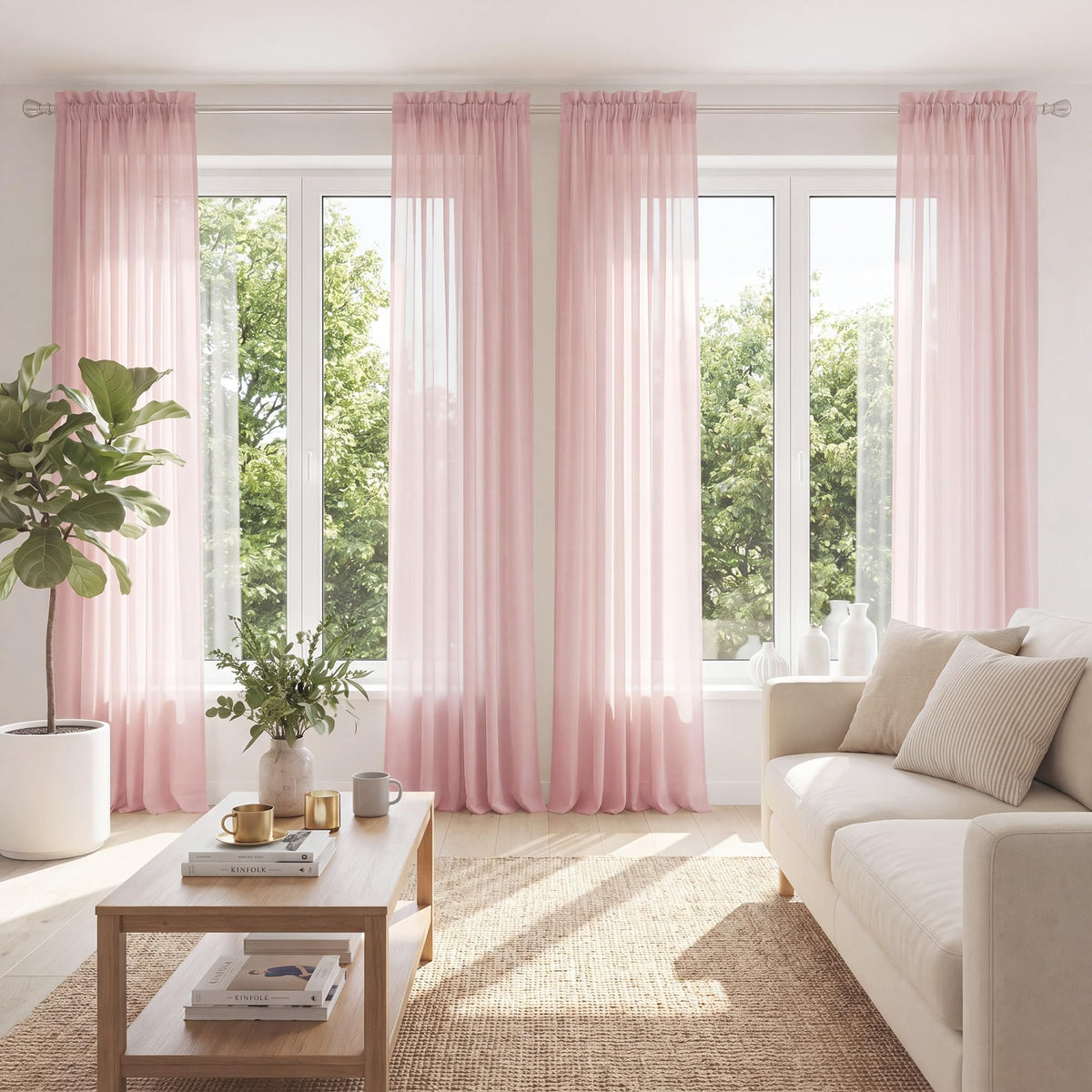 PONY DANCE 4 Panels White Sheer Curtains 90 Inches Long, W 42" x L 90"