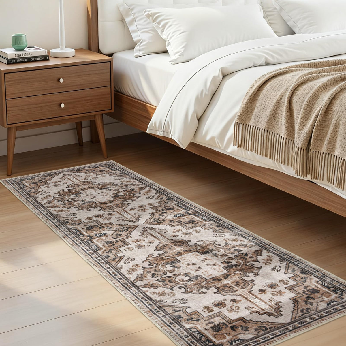 Joydeco Boho Washable Abstract Beige 5x7 Area Rugs for Living Room Bedroom