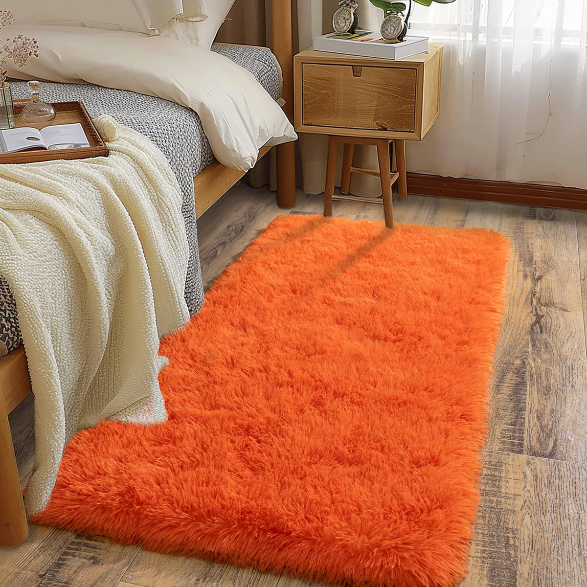 Soft Runner Rugs for Bedroom Hallway 2x6 Beige Fluffy Shag Washable