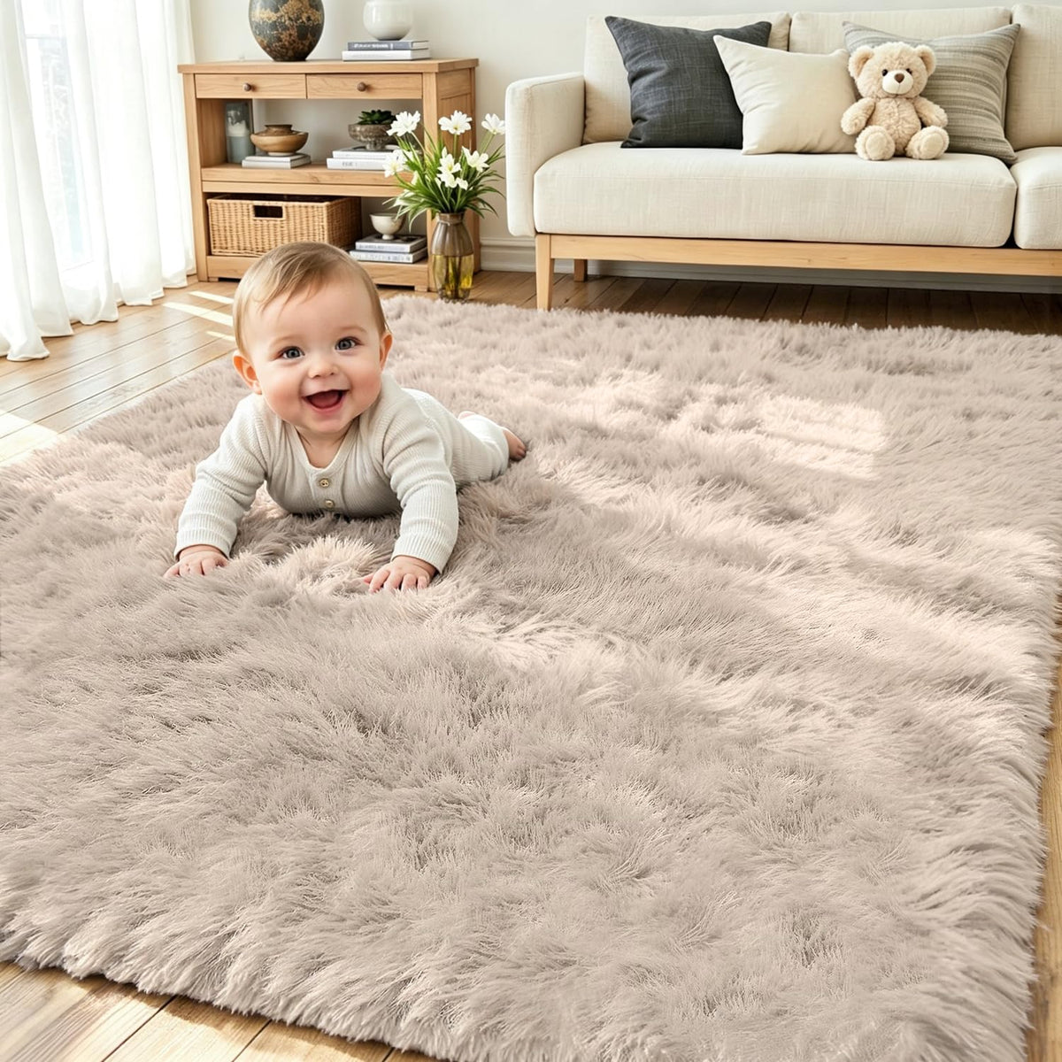 8x10 Black Area Rug for Living Room Bedroom, Soft Fluffy Fuzzy Fur Shag Rug