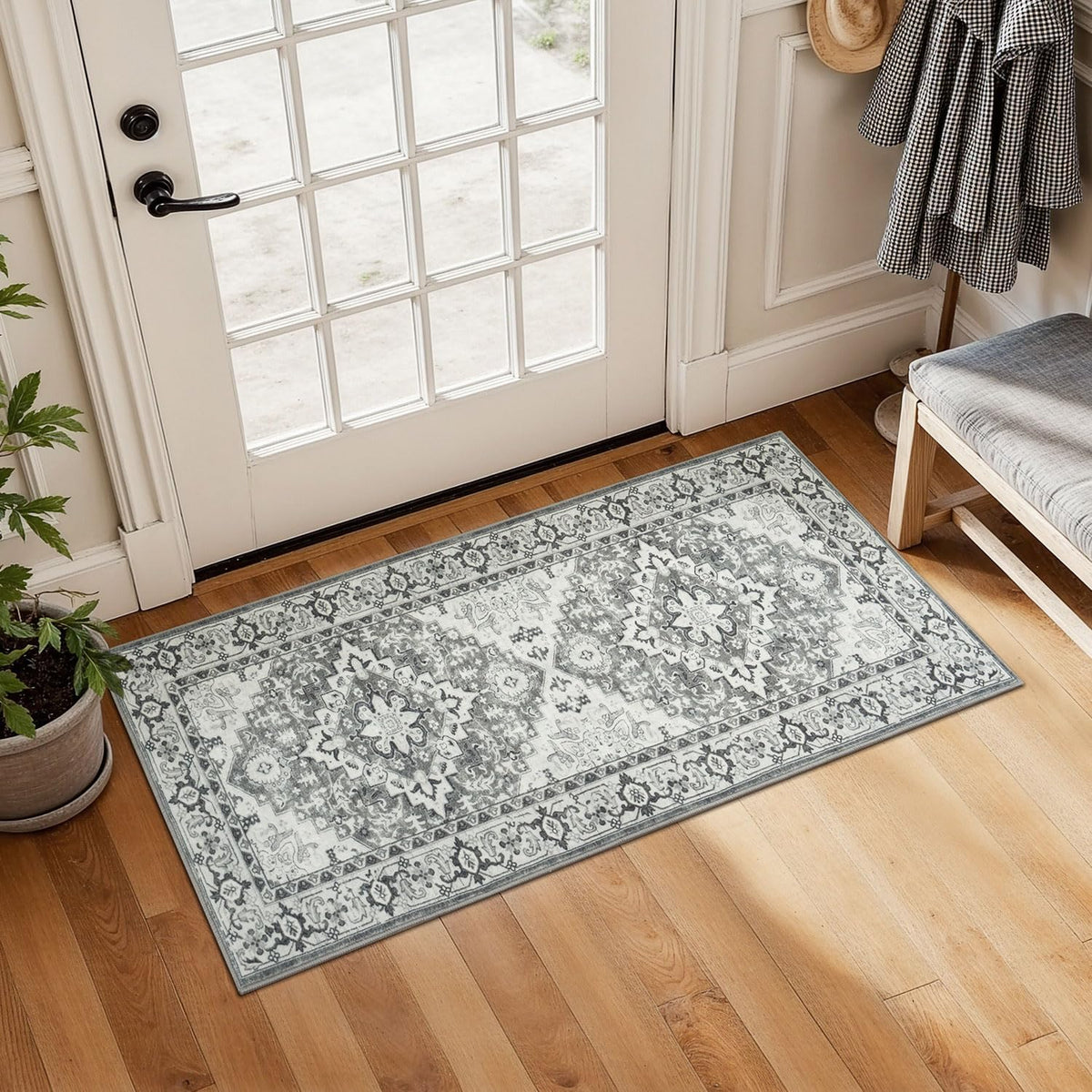 Lessymo 8 x 10 Area Rugs for Living Room, Machine Washable Rug Grey White