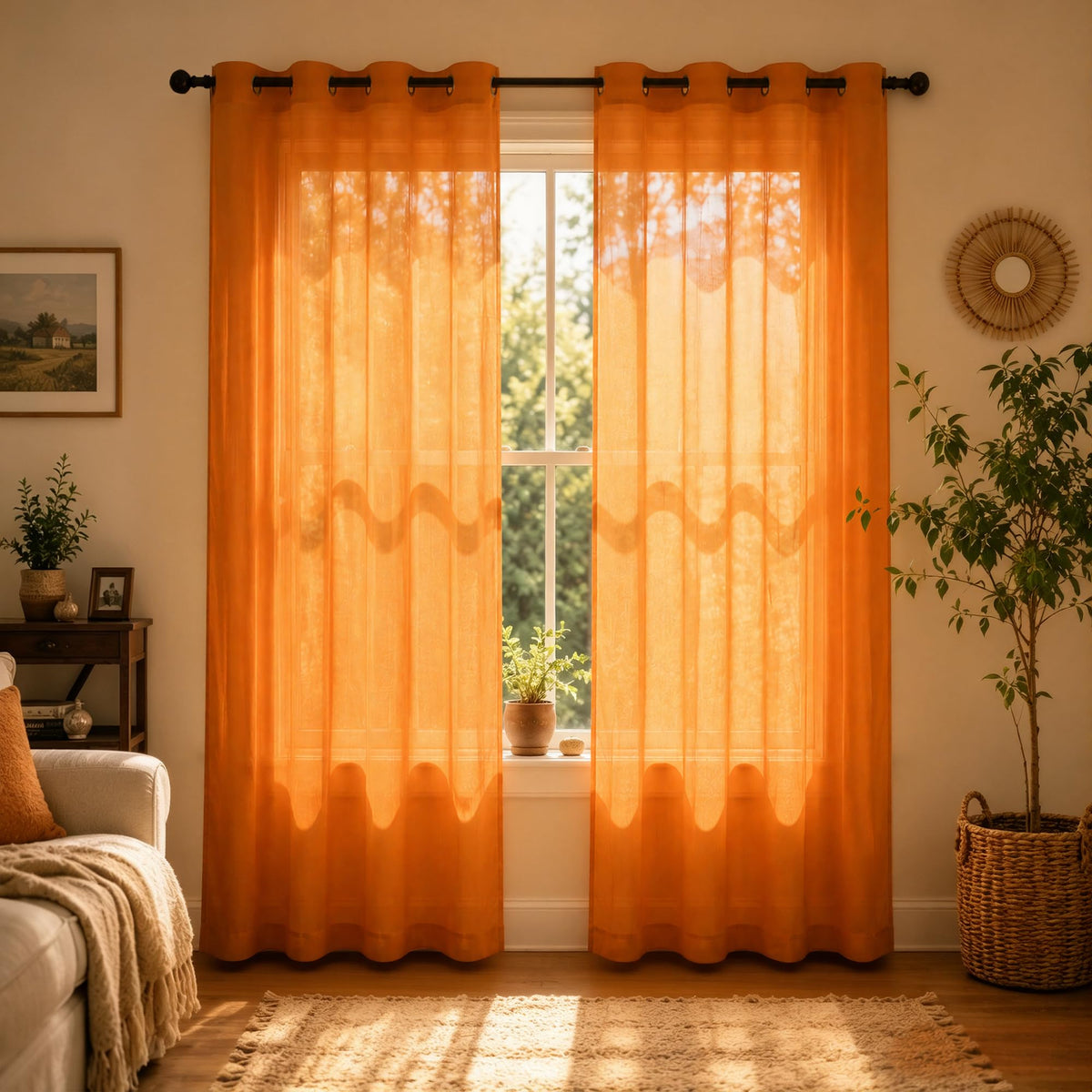 Mrs.Naturall Black Sheer Curtains 84 Inches Long for Living Room Set of 2 Panels Ring Grommet Window Curtain Panels for Bedroom 52x84 Inch Length