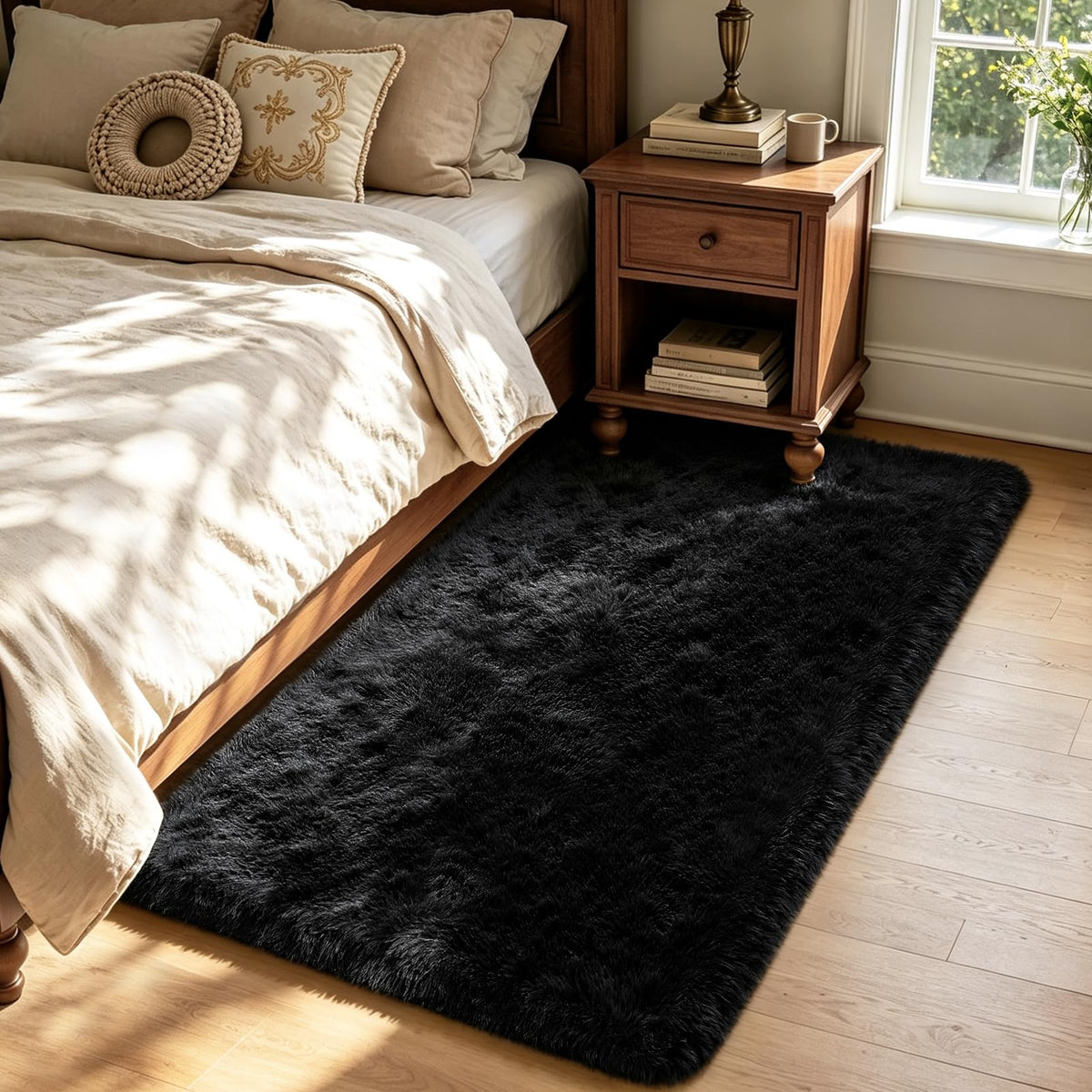 Beige 8x10 Area Rugs for Living Room, Fluffy Shag Rug Large Bedroom Carpet