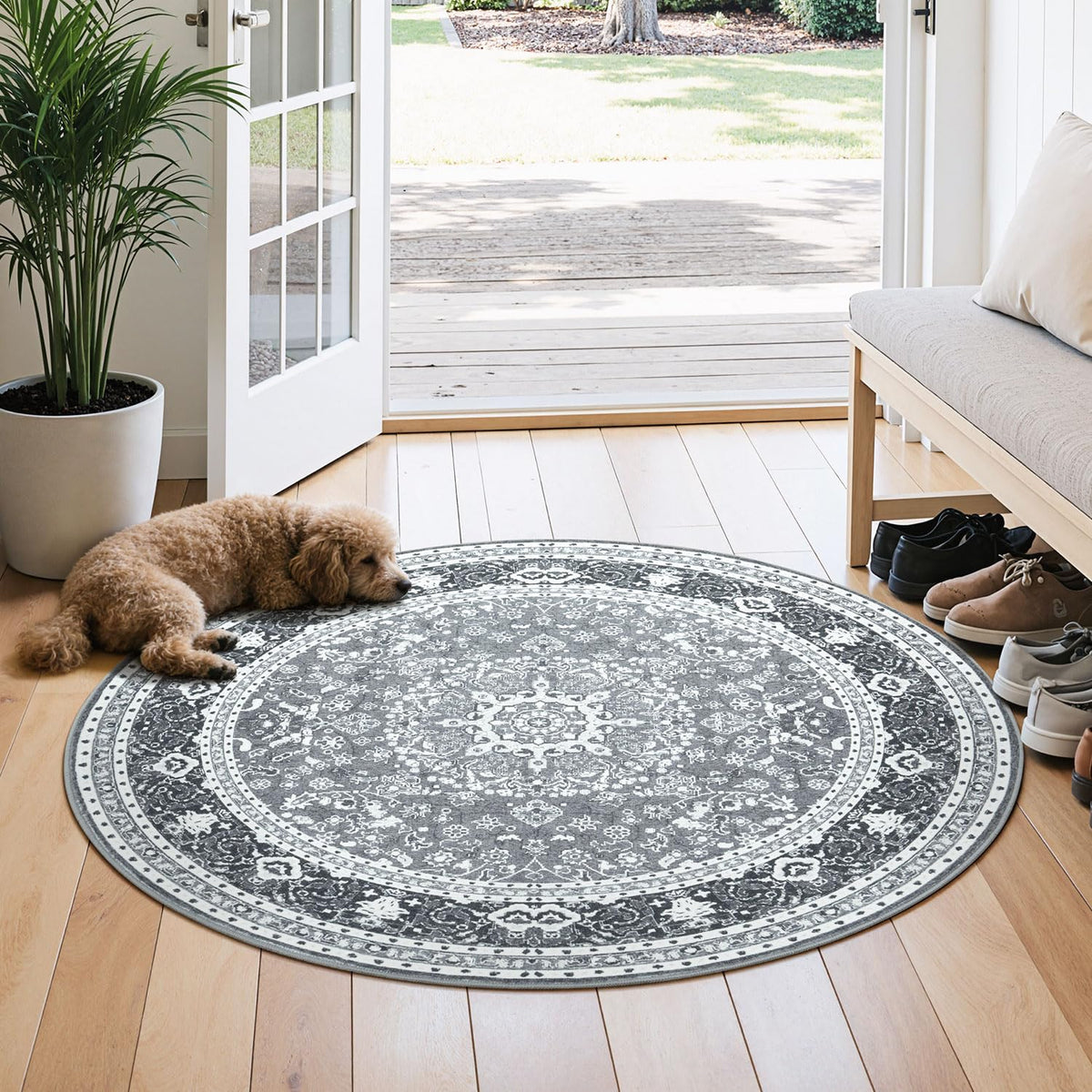 Lessymo 8 x 10 Area Rugs for Living Room, Machine Washable Rug Grey White