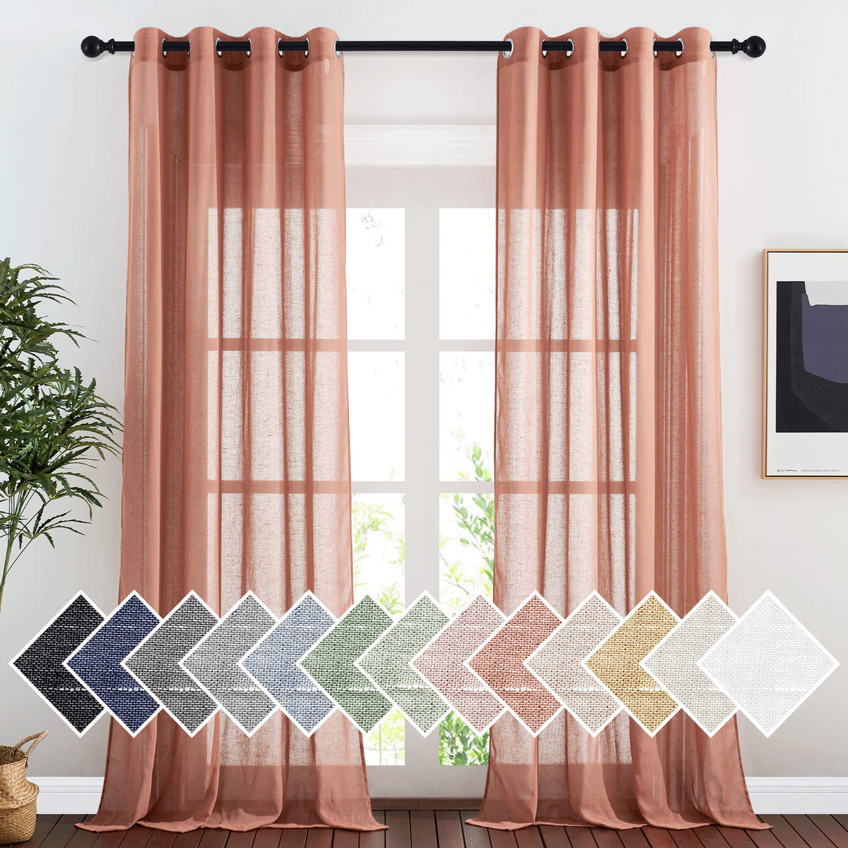 NICETOWN White Sheer Linen Curtains 84 Inch Length 2 Panels Set, W52xL84