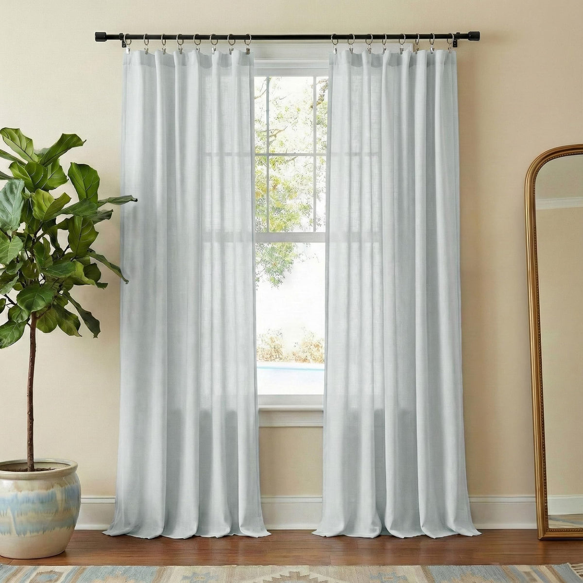NICETOWN Natural Linen Curtains & Drapes for Windows 84 inch Long, Rod Pocket & Back Tab Thick Flax Semi Sheer Privacy Assured with Light Filtering for Bedroom/Living Room, W55 x L84, 2 Pieces