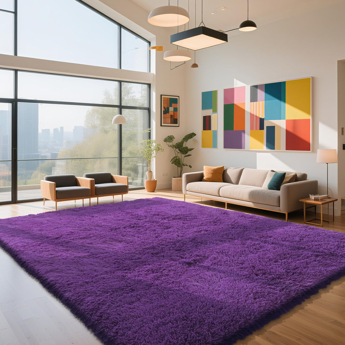 Beige 8x10 Area Rugs for Living Room, Fluffy Shag Rug Large Bedroom Carpet