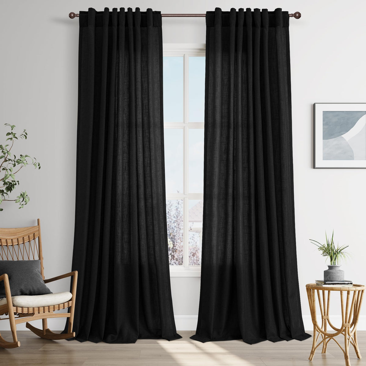 Joywell Linen Sheer Curtains 84 Inches Long for Living Room Beige Cream