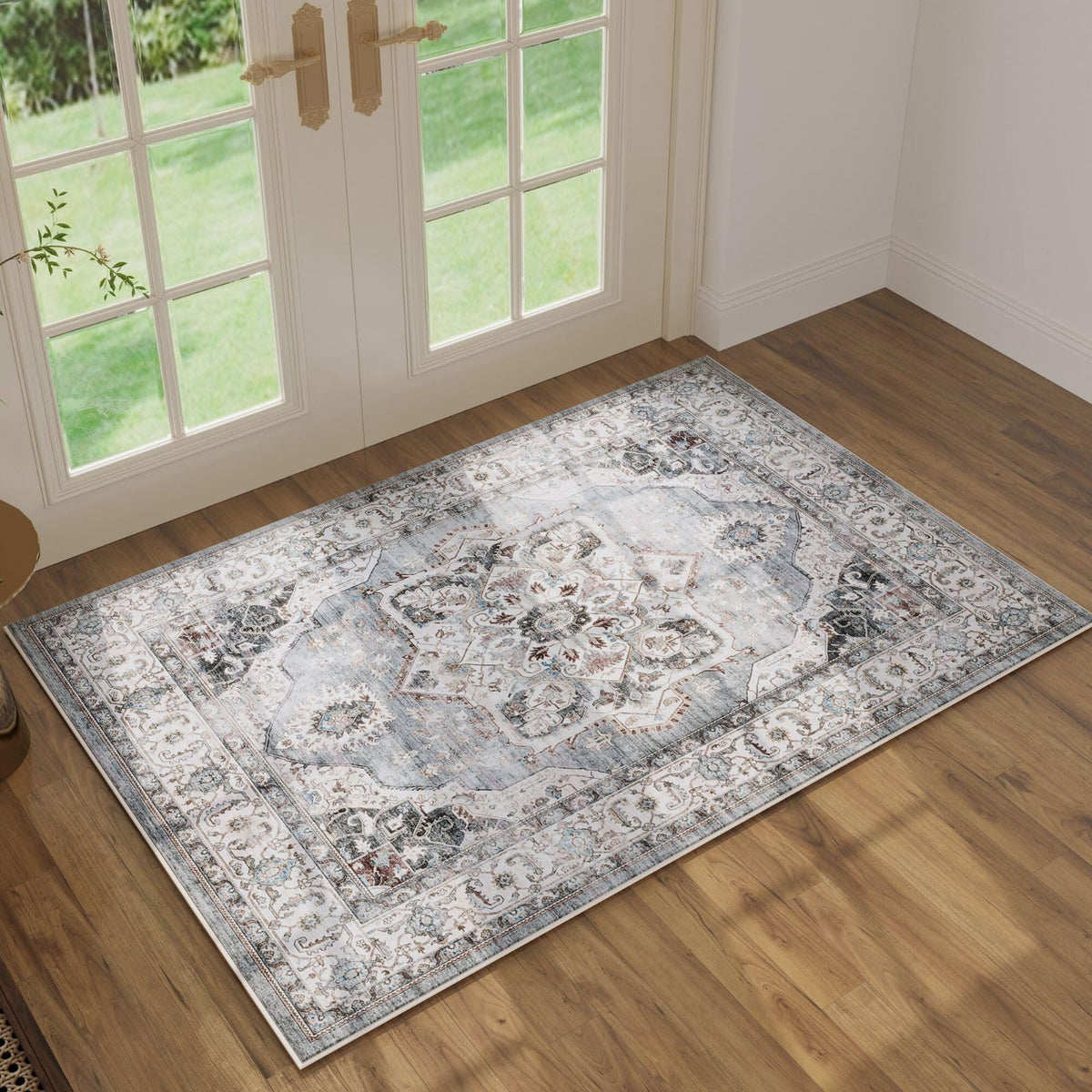 Rugcomf Large Living Room Rug 8x10 Washable Non Slip Vintage, Grey