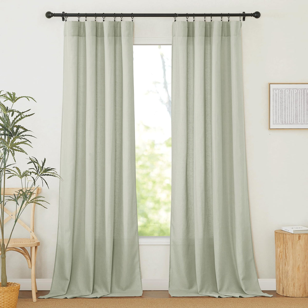 RYB HOME White Semi Sheer Curtains 84 inches Long for Living Room