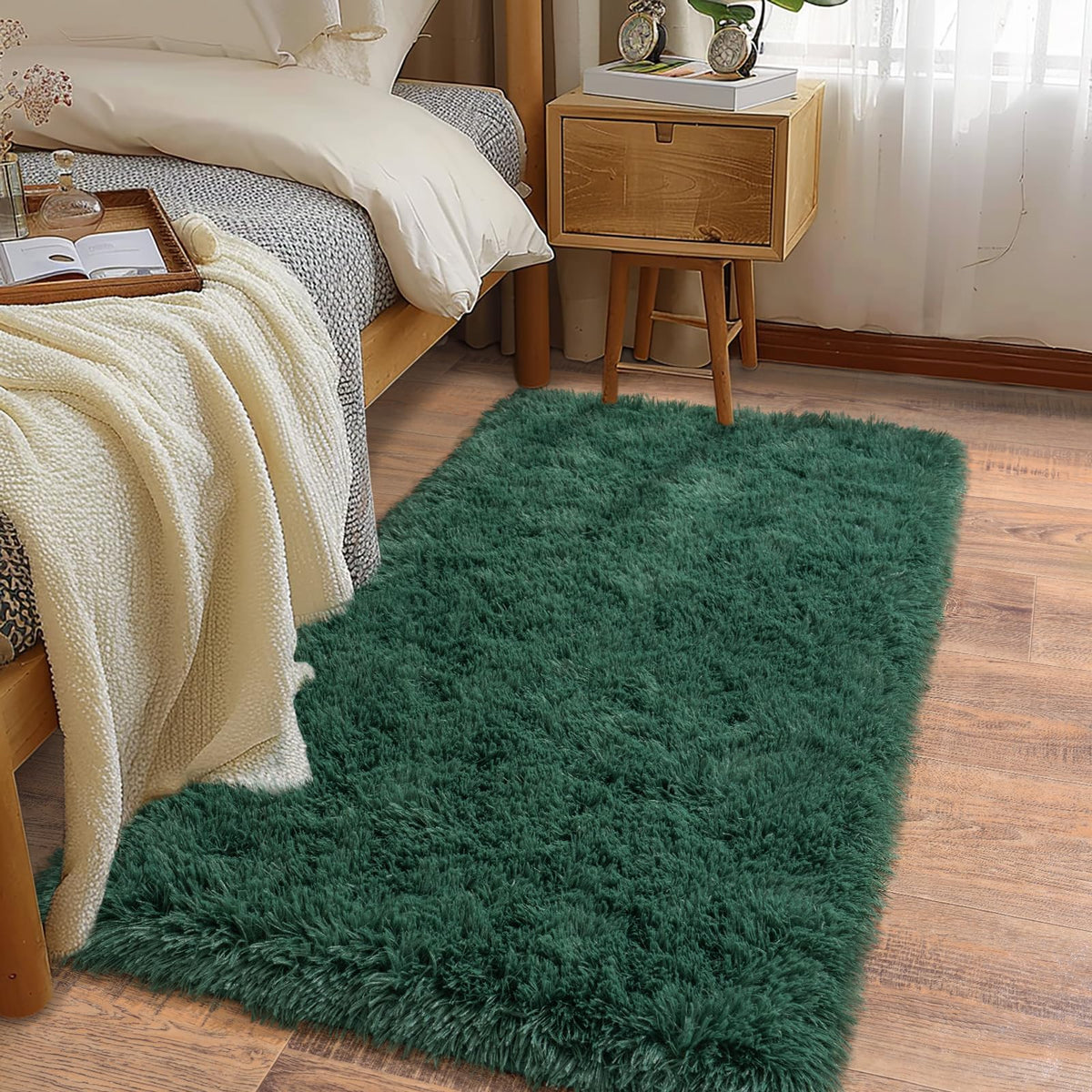 Soft Runner Rugs for Bedroom Hallway 2x6 Beige Fluffy Shag Washable