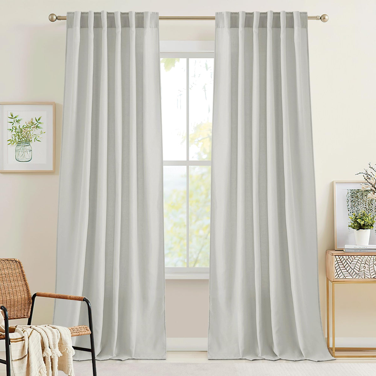 RYB HOME White Sheer Curtains for Living Room Patio Glass Door, W52 x L95