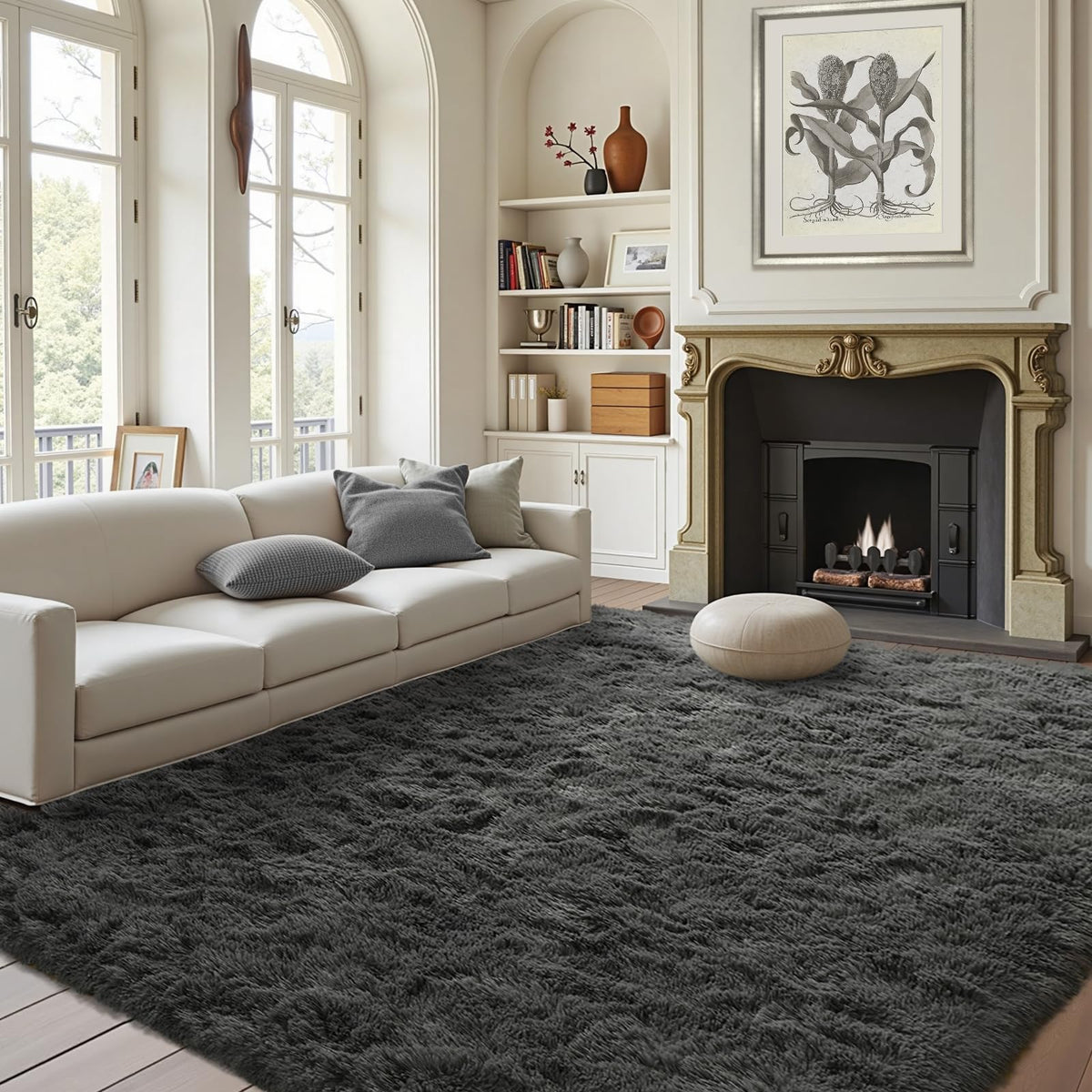 5x8 Area Rugs For Living Room Fluffy Black Rug For Bedroom (Black)