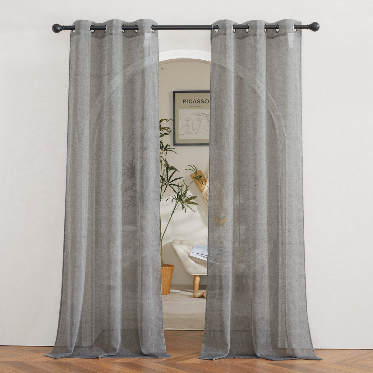 NICETOWN White Sheer Linen Curtains 84 Inch Length 2 Panels Set, W52xL84