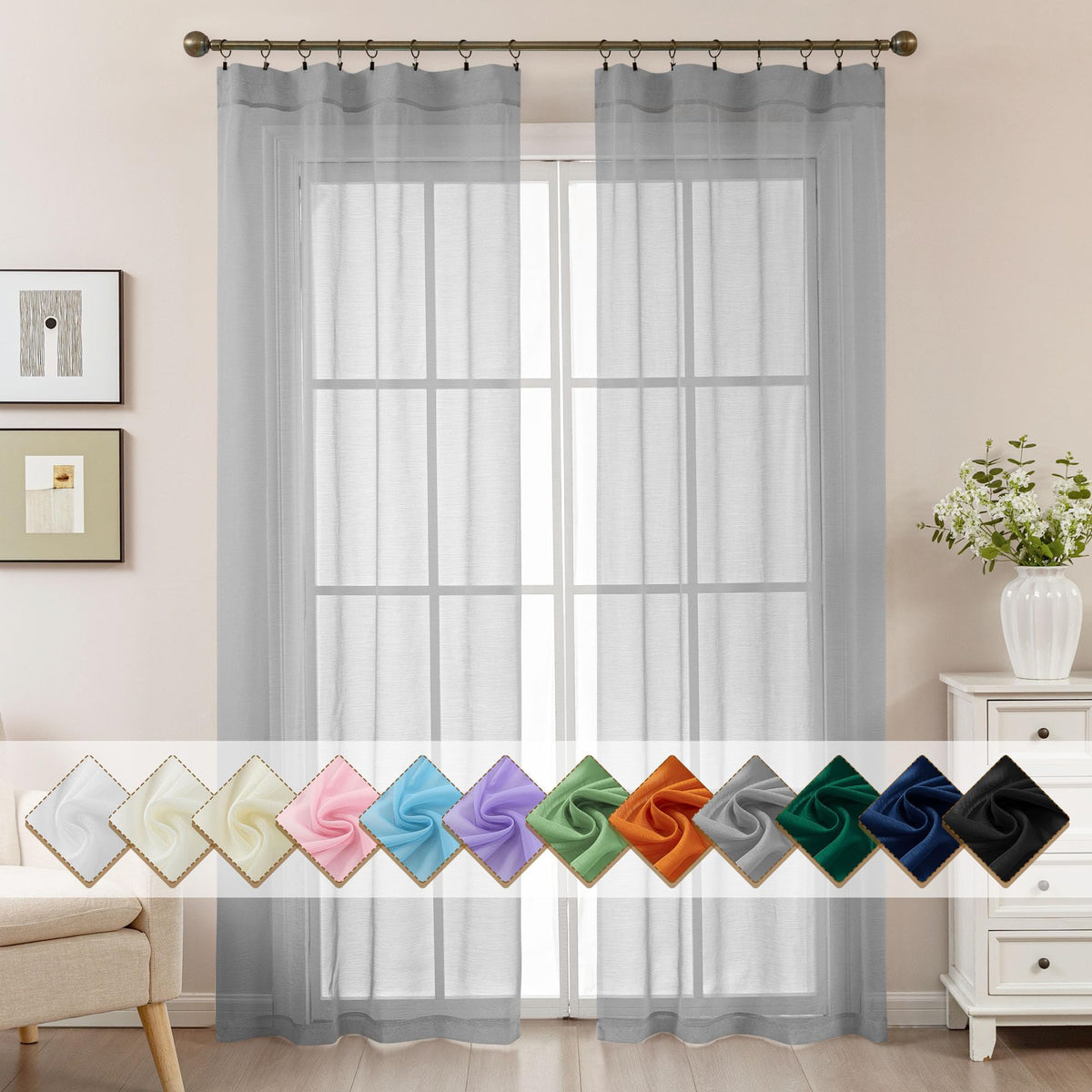 Natural Sheer Curtains 96 Inches Long Rod Pocket