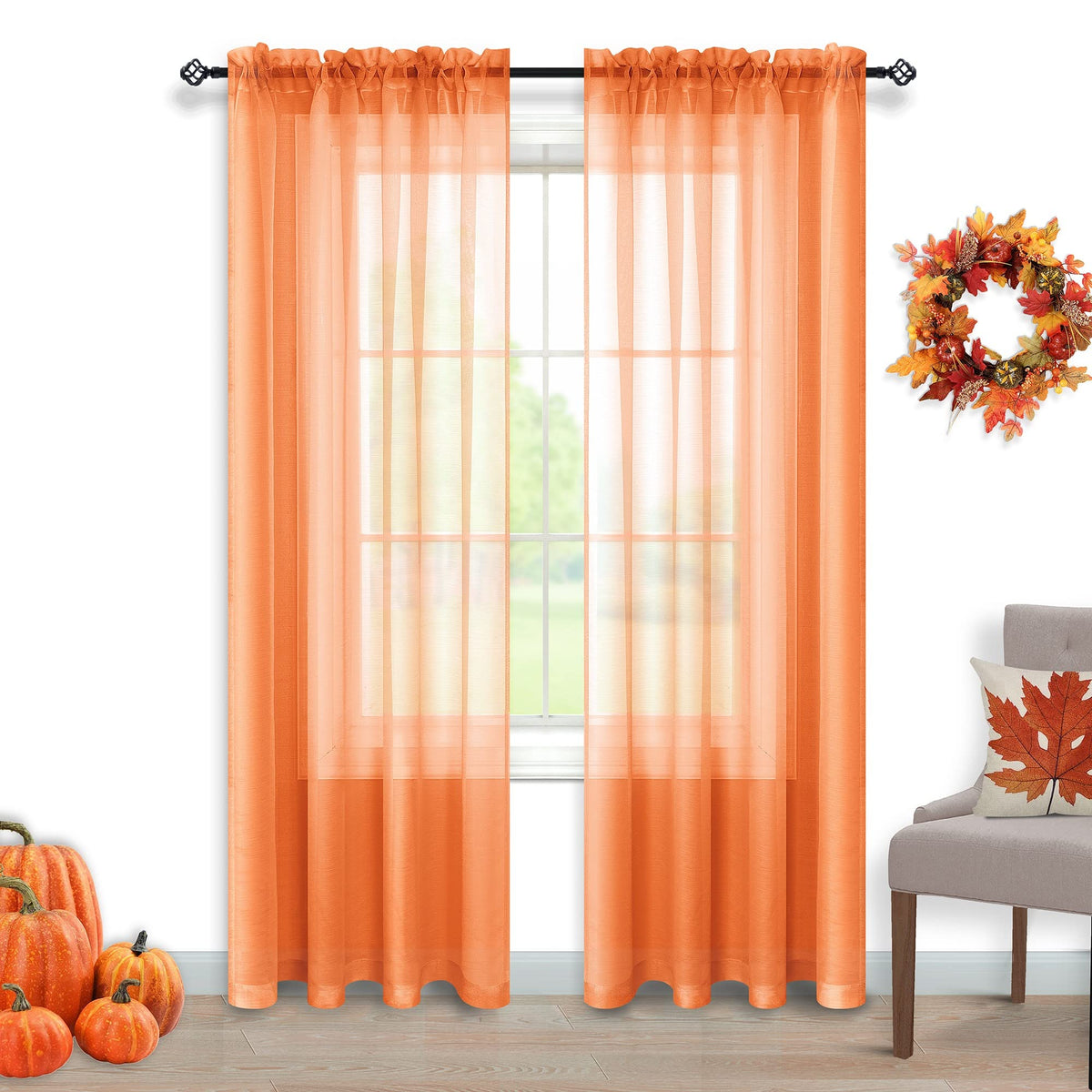 Pitalk Terracotta Curtains 84 Inch Length for Living Room 2 Panel Sets Rod Pocket Sheer Curtains for Living Room Rust Burnt Orange Red