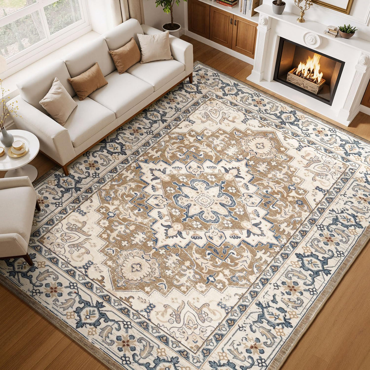Lessymo 8 x 10 Area Rugs for Living Room, Machine Washable Rug Grey White