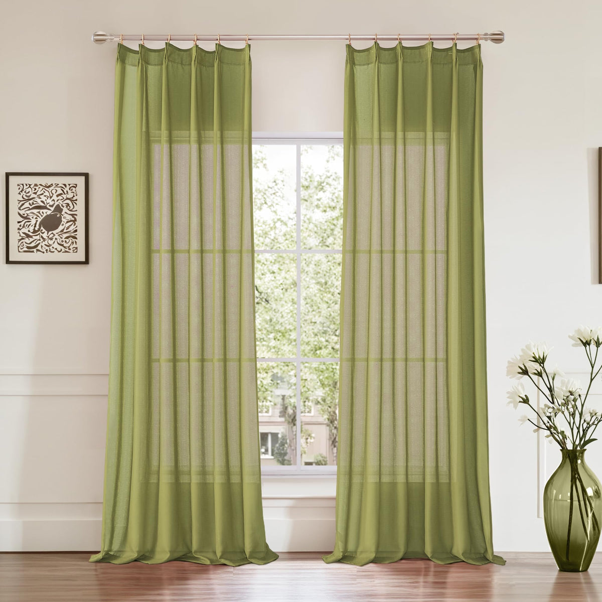 KangBang White Pinch Pleated Sheer Curtains 84 Inches Long 2 Panels