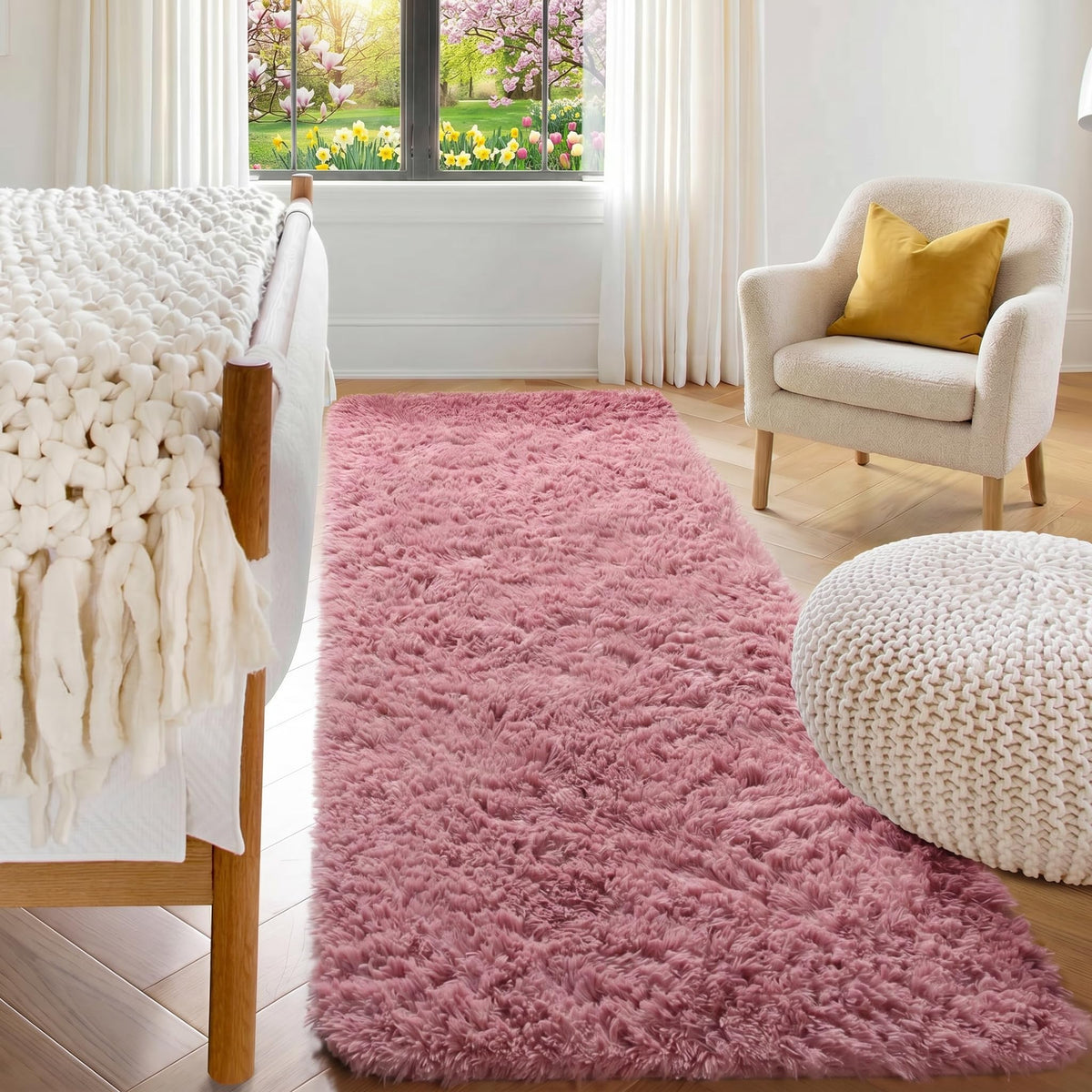 Runner Rugs for Bedroom Living Room, 2x6 Tie-Dyed Beige Hallway Area Rug