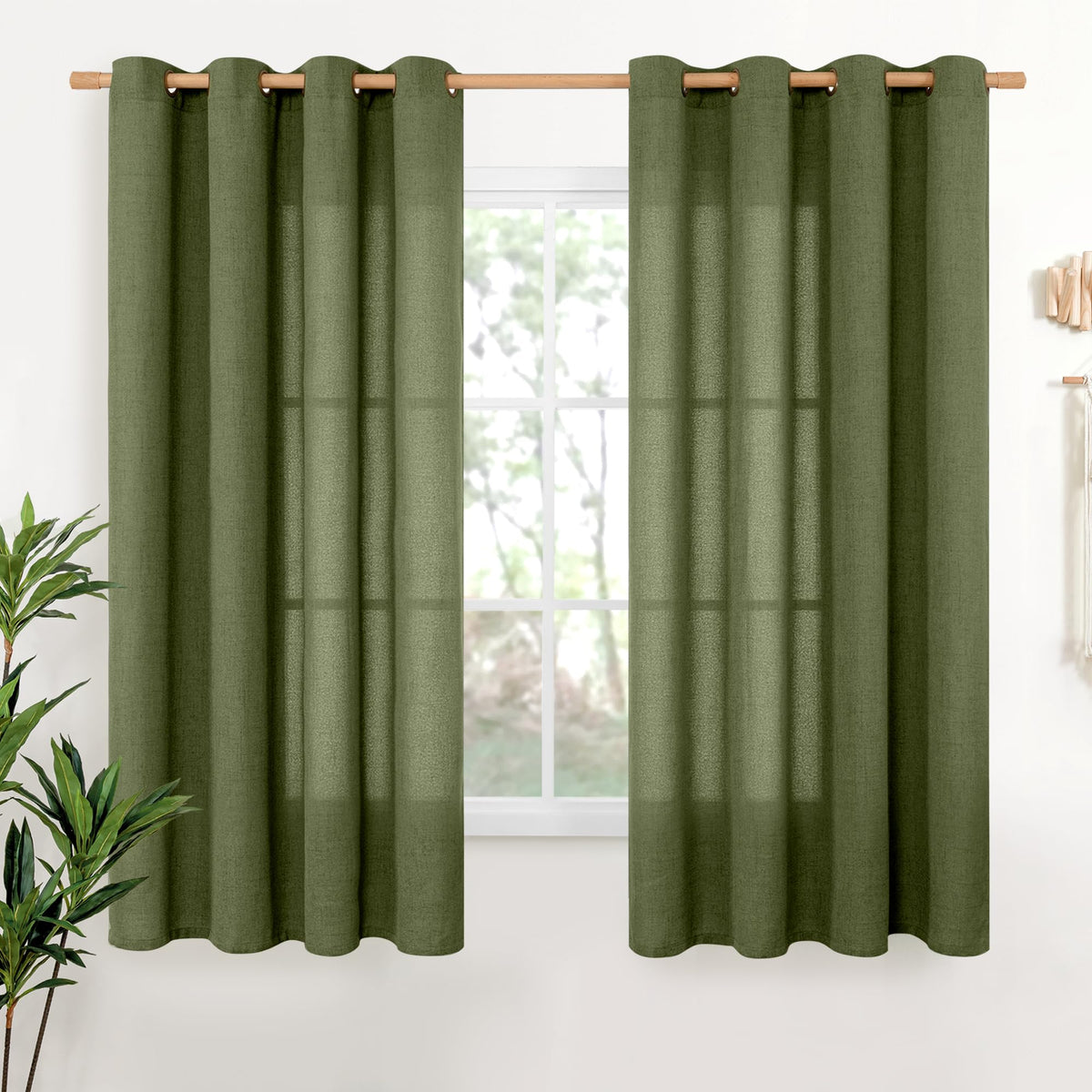 YoungsTex Linen Semi Sheer Curtains 63 Inch Length, Light Filtering Drapes
