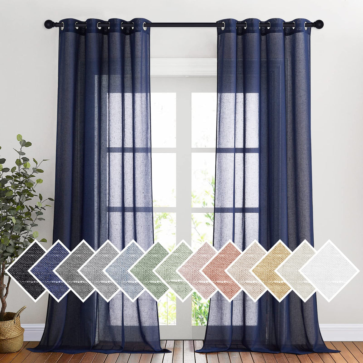 NICETOWN White Sheer Linen Curtains 84 Inch Length 2 Panels Set, W52xL84