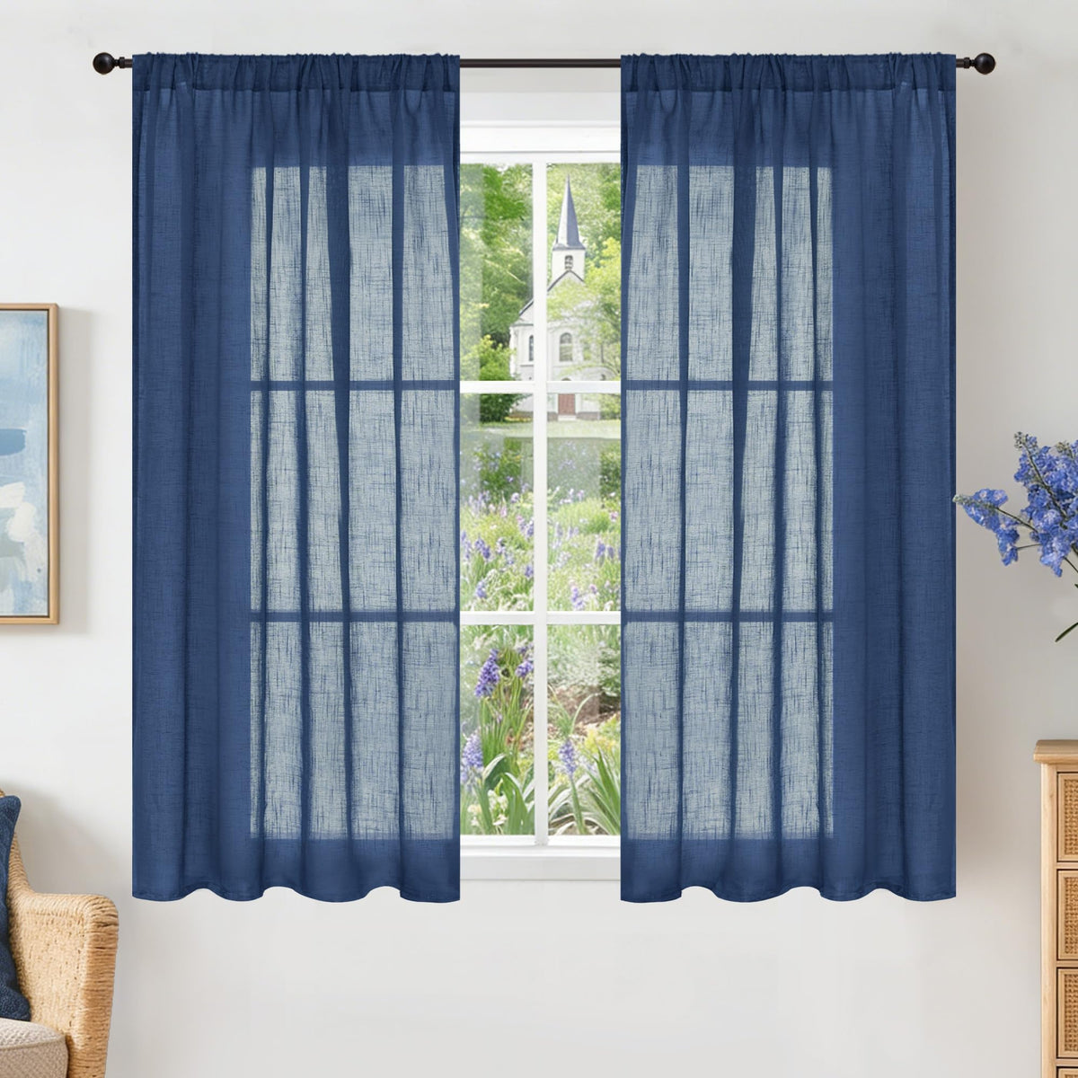 BGment Linen Sheer Curtains 84 Inches Long 2 Panels Set for Living Room
