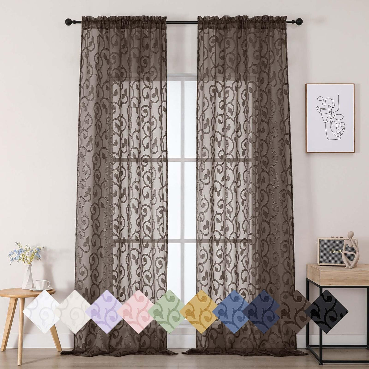 Dusty Blue Sheer Curtains for Bedroom Living Room 72 Inches Long 2 Panels Set, Soft Airy Geometric Jacquard Clip Curtains Drapes, Modern Rod Pocket Door Curtain, 2Pcs Each 42" Wx72 L Inch