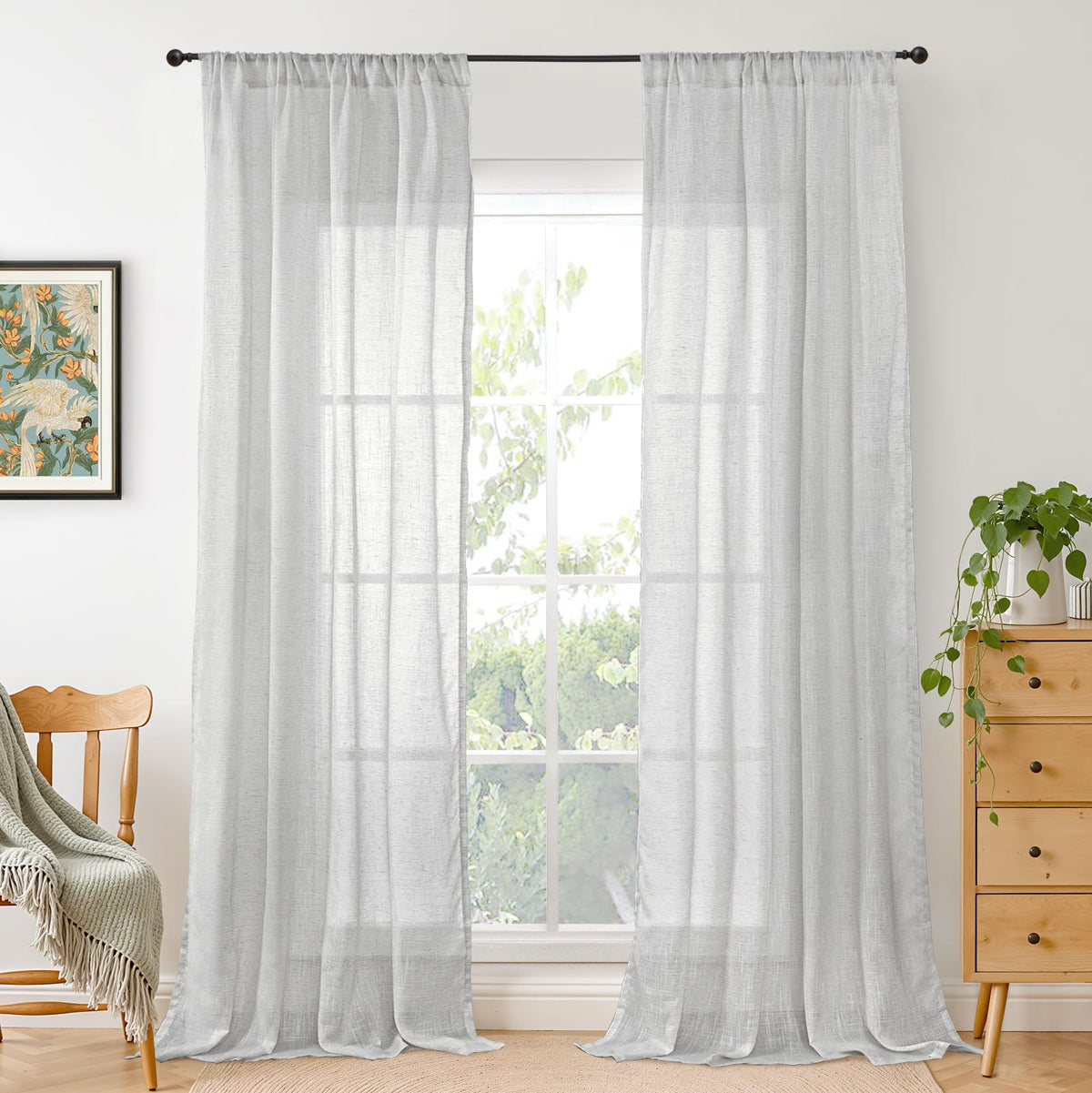 BGment Linen Sheer Curtains 84 Inches Long 2 Panels Set for Living Room