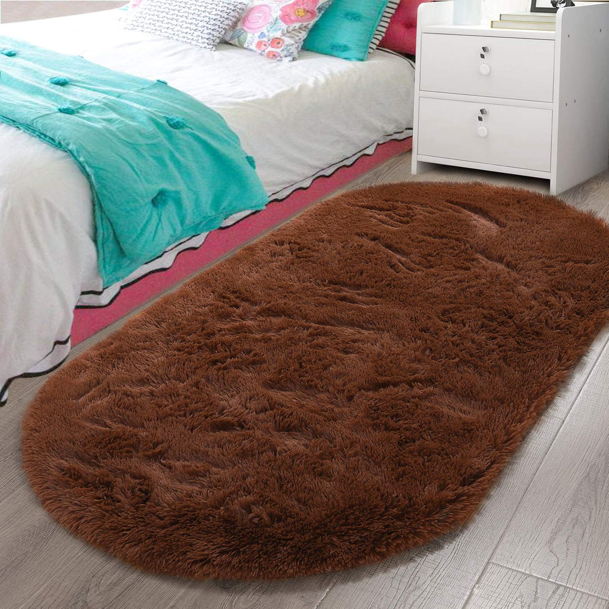 LOCHAS Bedroom Rug 2.6' x 5.3', Grey Fluffy Shaggy Area Rug for Kids Room