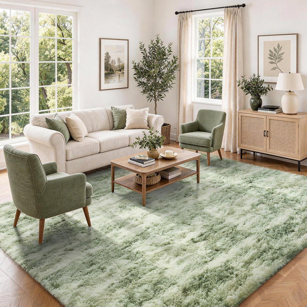 Ophanie 5x7 Area Rugs for Living Room Ivory, Fluffy Shag Large Fuzzy Plush Soft Rug, Shaggy Floor Big Carpets for Bedroom Nursery, Kids Home Decor Aesthetic with Over 99 pcs Pile fibers