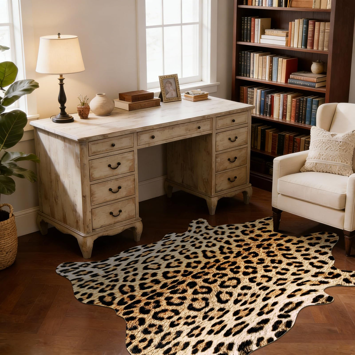 BENRON Faux Cowhide Rug, Cow Print Rug for Living Room Bedroom 4.6x5.2ft