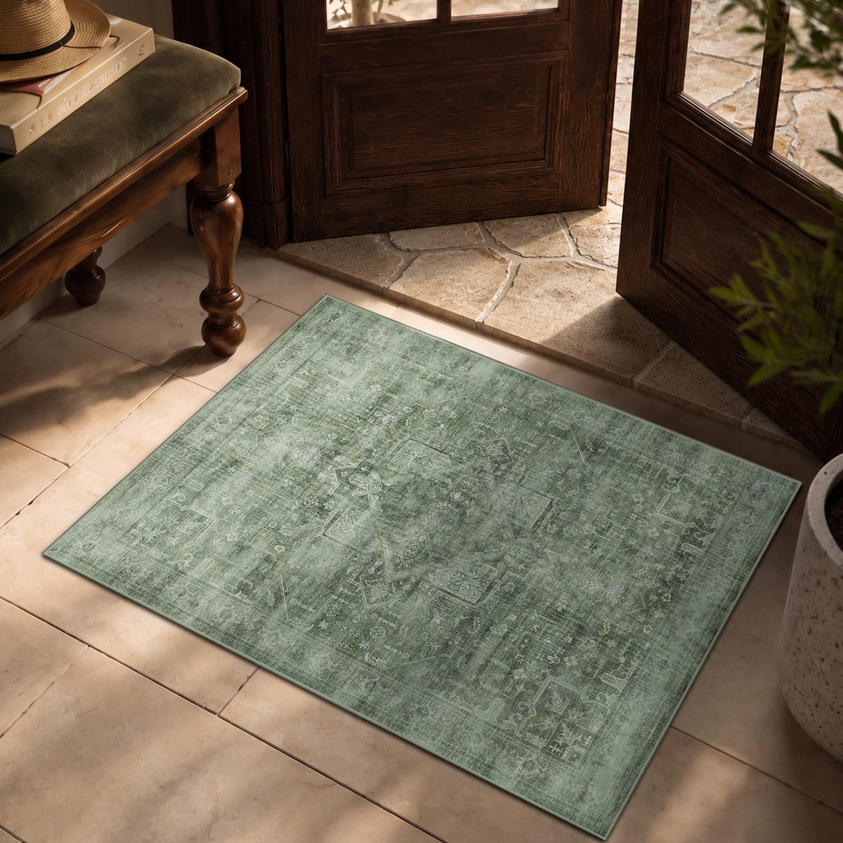 8x10 Washable Boho Area Rug, Dark Beige Farmhouse for Living Room