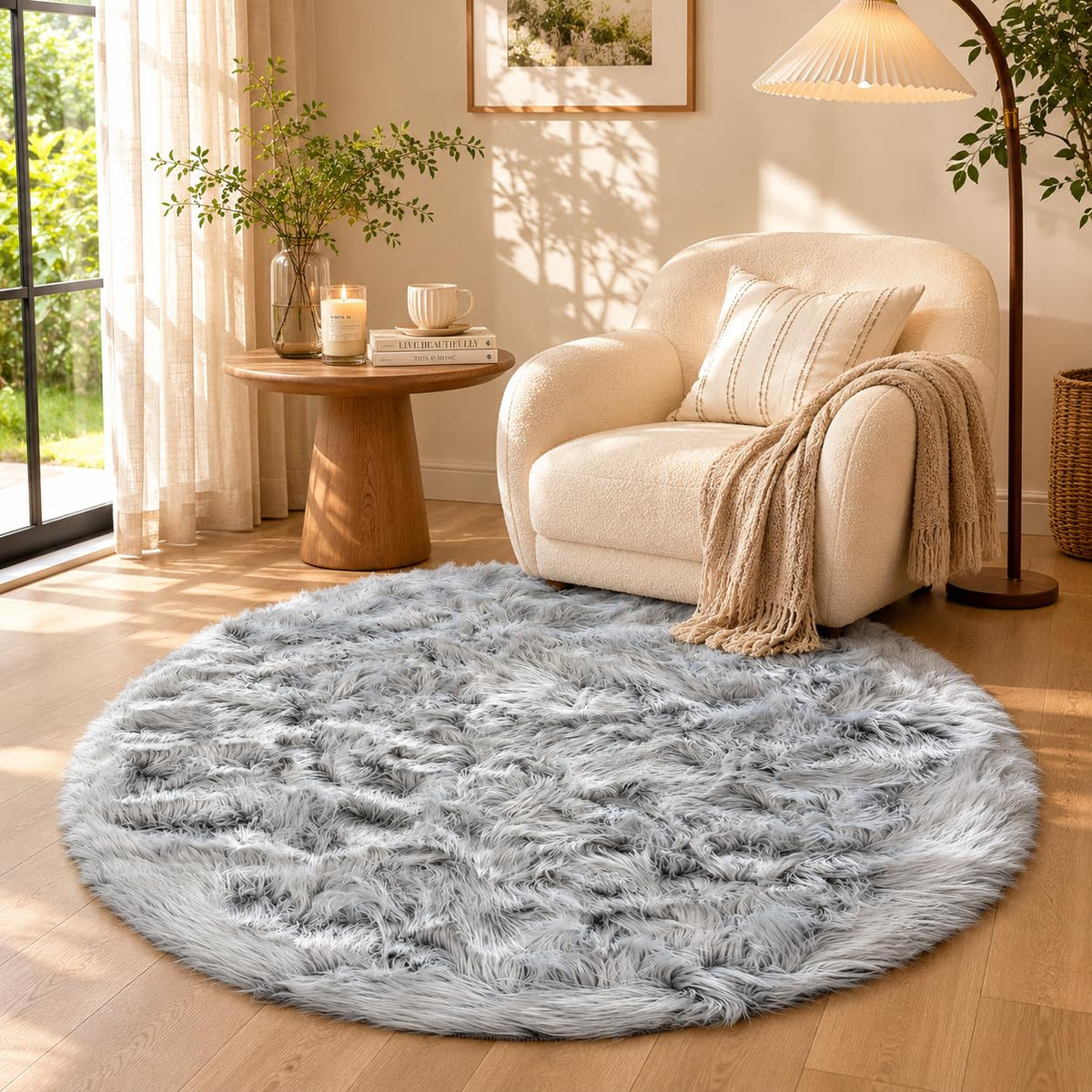 EasyJoy Ultra Soft Fluffy/Fuzzy Shaggy Area Rug Faux Fur Chair Cover Seat Pad for Bedroom Floor Sofa Living Room (2 x 6 ft Sheepskin, Beige)
