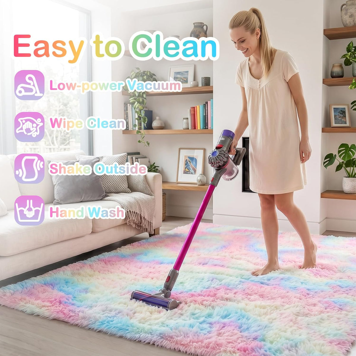 Rainbow Area Rugs for Girls Bedroom Fluffy Soft Vibrant Rugs Kids Playroom