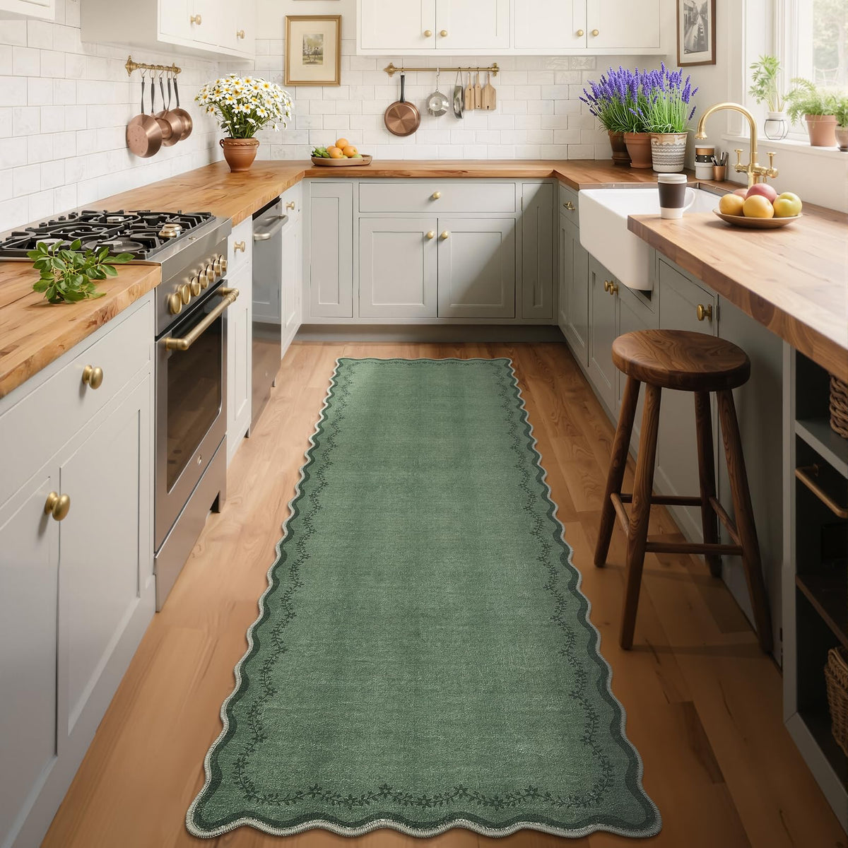GarveeHome 5x7 Scalloped Area Rug Jute Washable Bedroom Living Room Rug